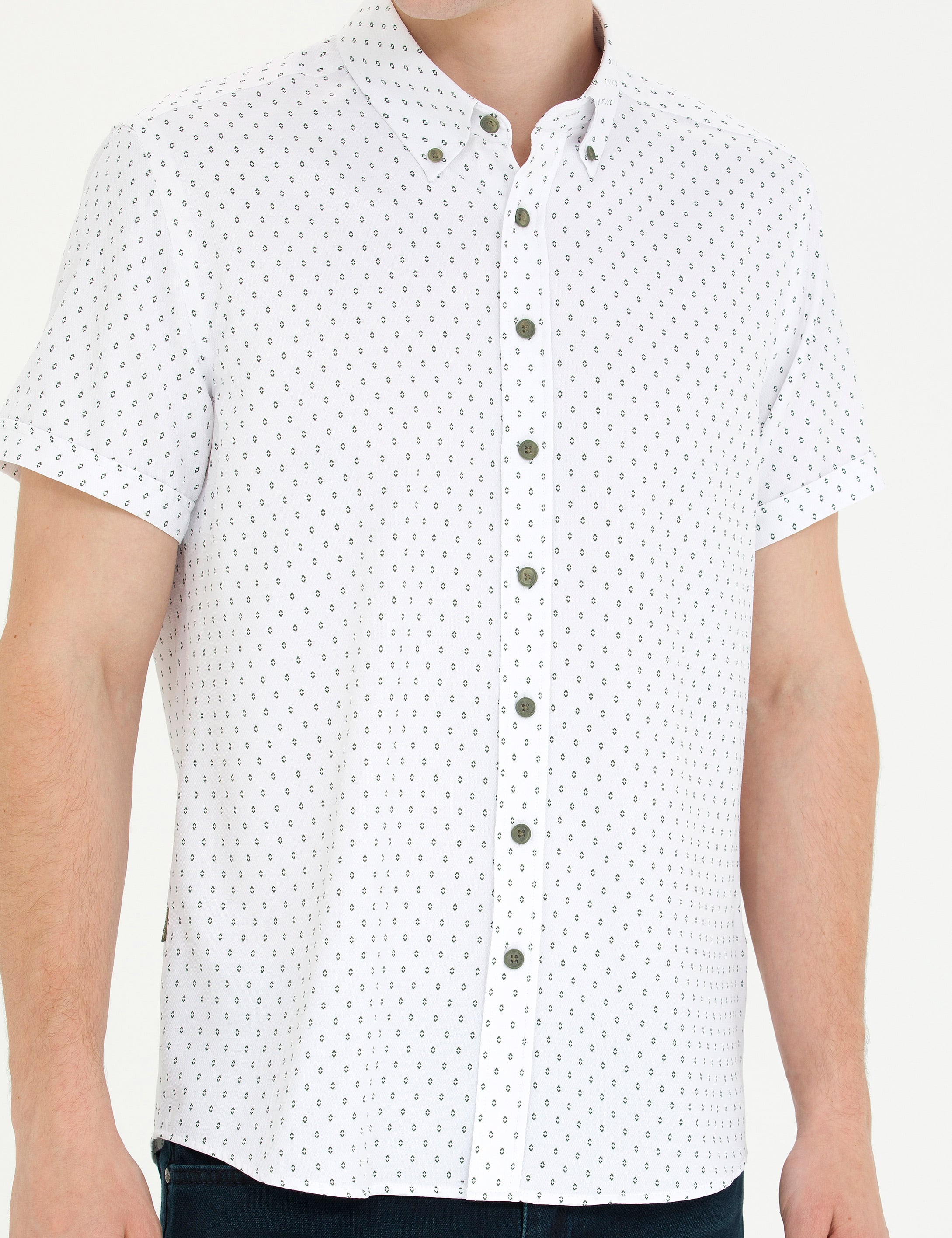 Haki Slim Fit Kısa Kollu Gömlek