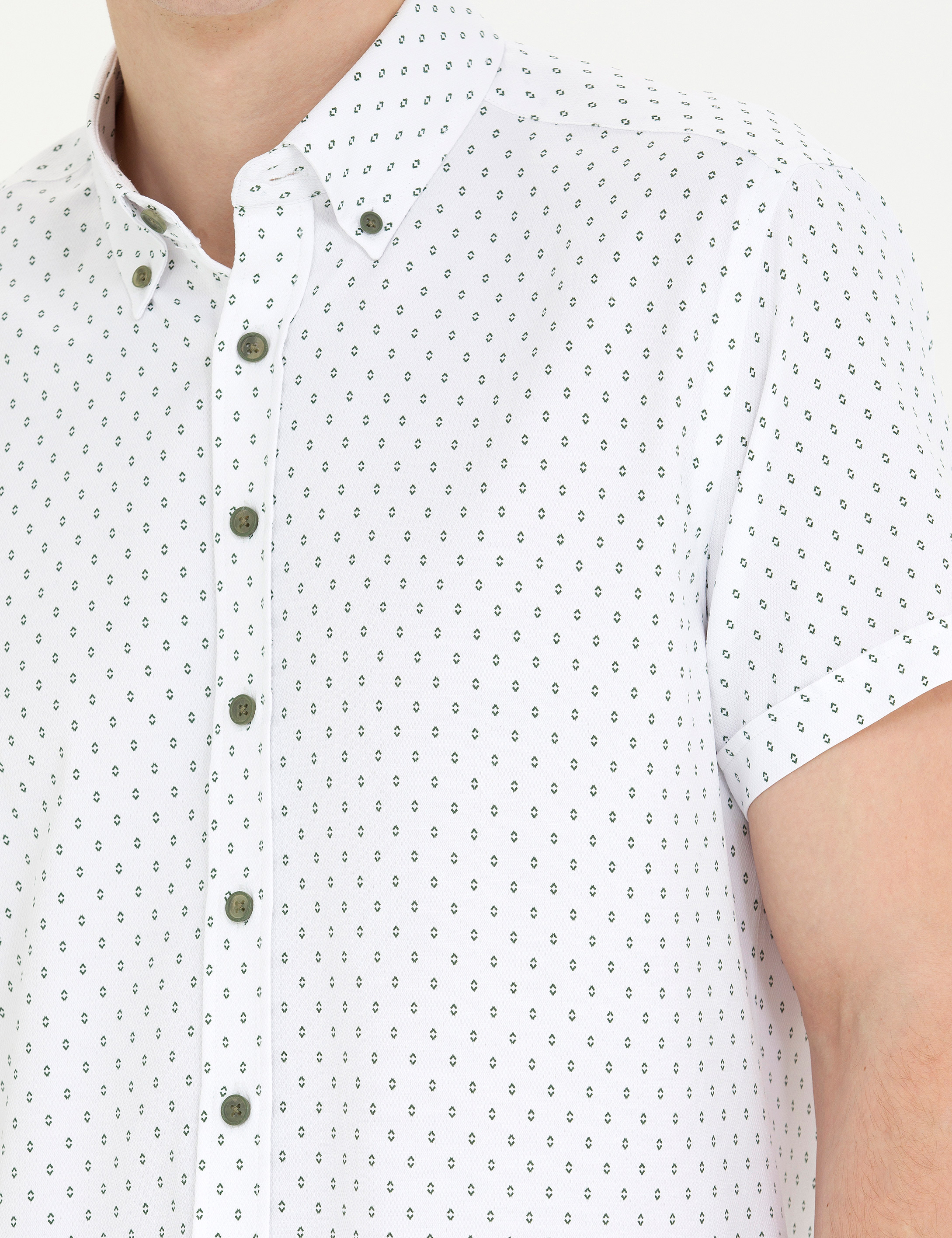 Haki Slim Fit Kısa Kollu Gömlek - Image 7