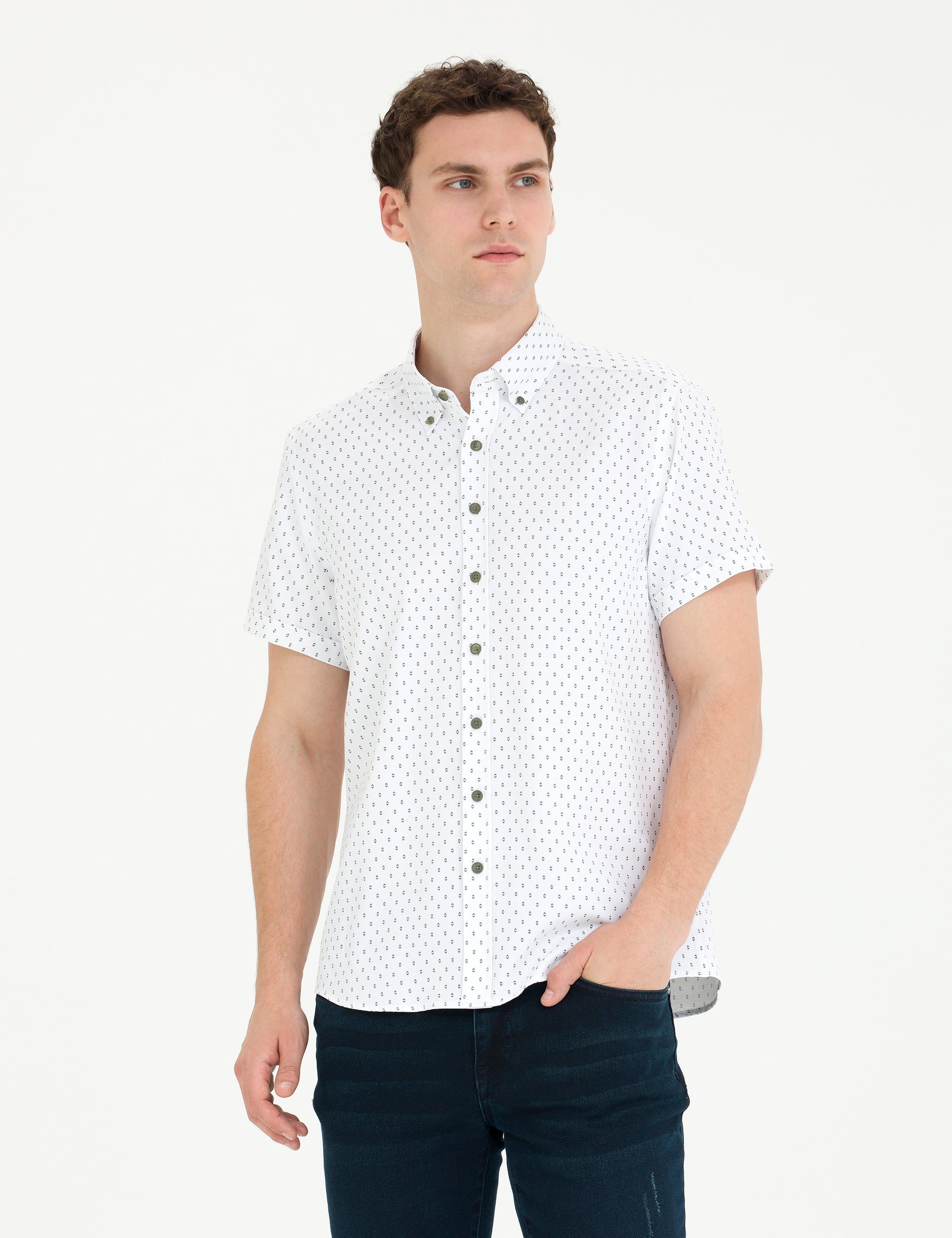 Haki Slim Fit Kısa Kollu Gömlek