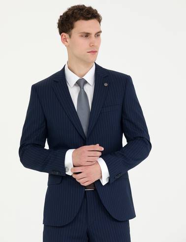 Lacivert Ekstra Slim Fit Çizgili Takım Elbise