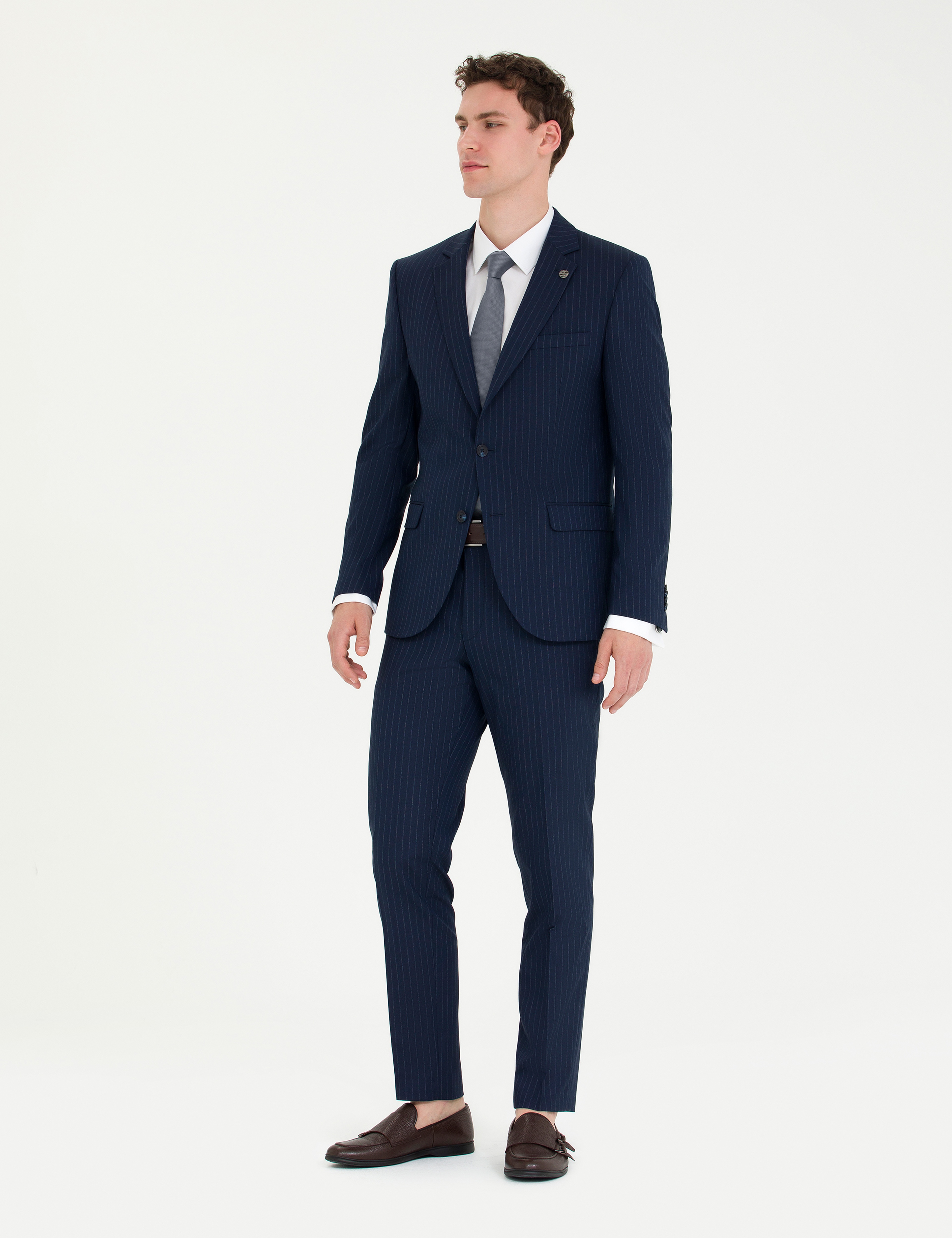 Lacivert Ekstra Slim Fit Çizgili Takım Elbise - Image 3