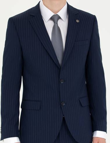 Lacivert Ekstra Slim Fit Çizgili Takım Elbise