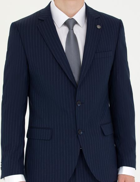 Lacivert Ekstra Slim Fit Çizgili Takım Elbise - 50272707014