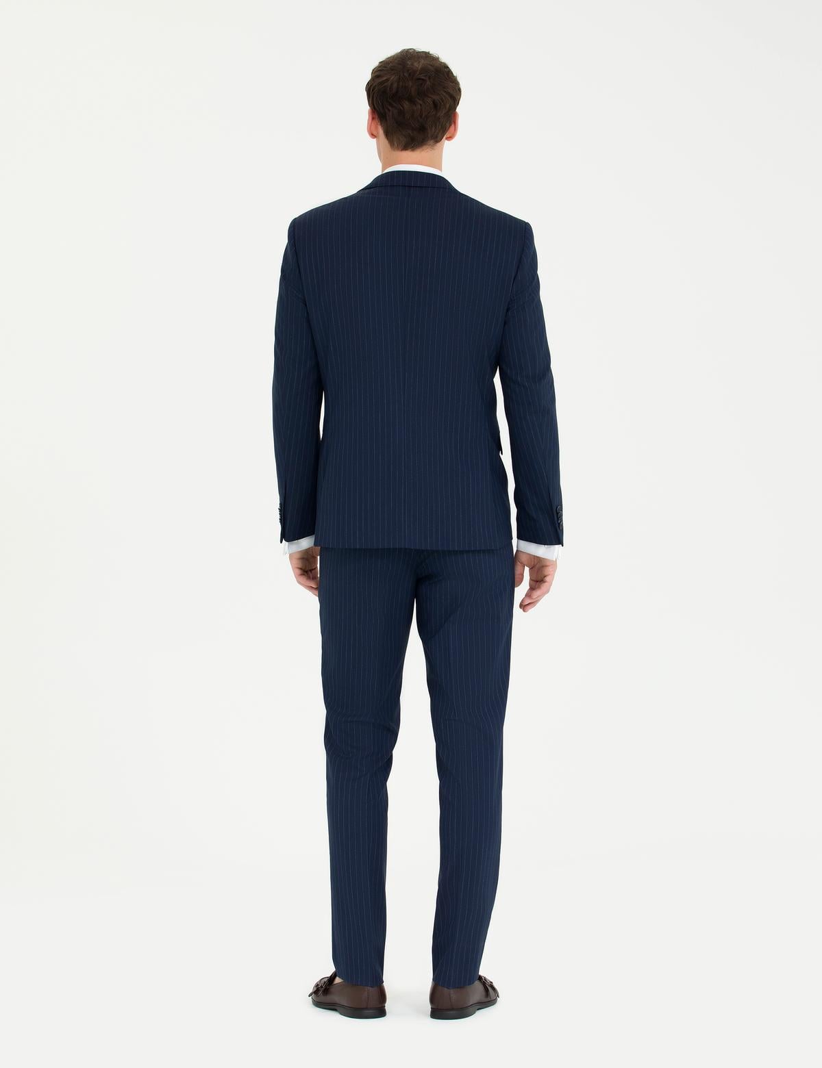 Lacivert Ekstra Slim Fit Çizgili Takım Elbise - 50272707014