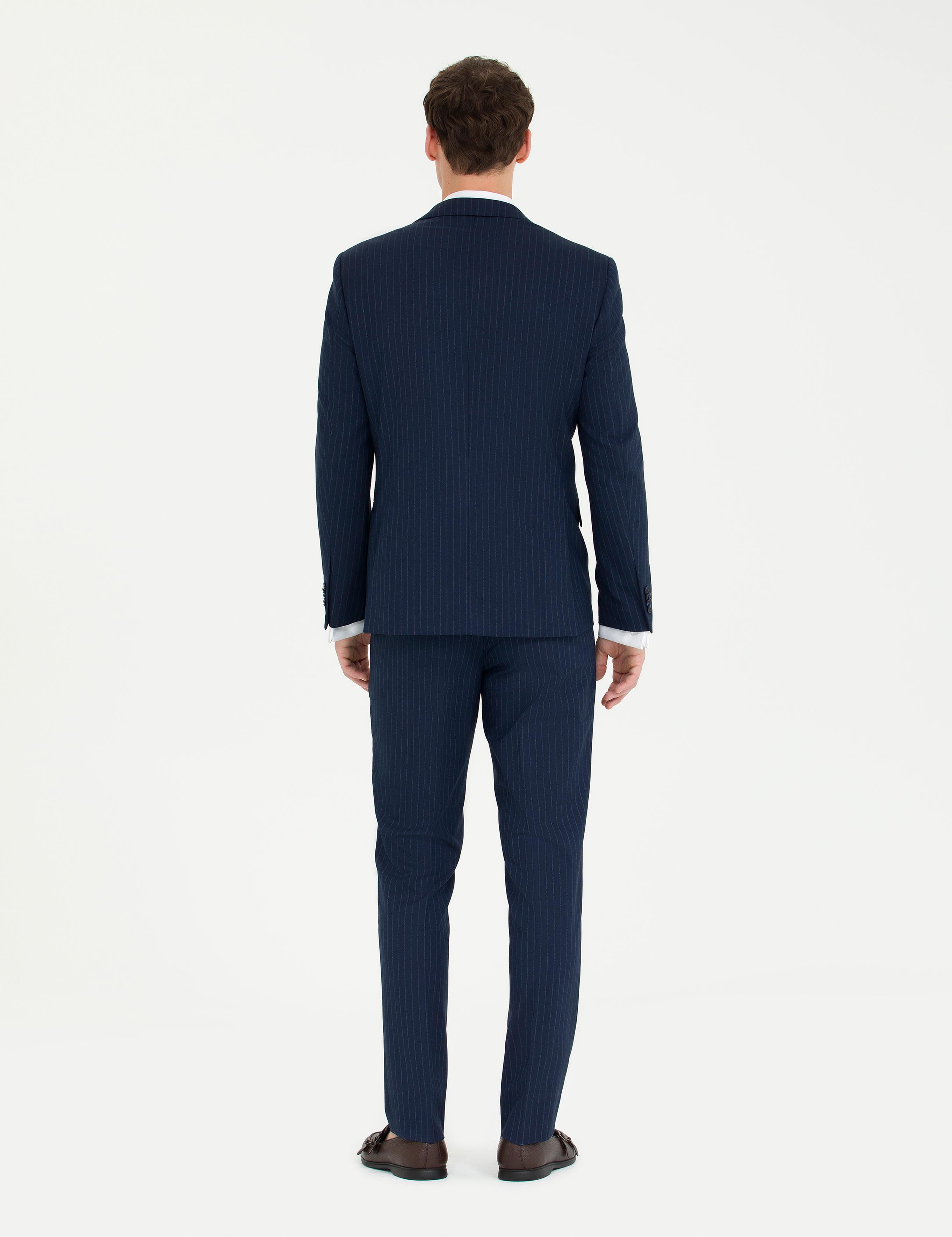 Lacivert Ekstra Slim Fit Çizgili Takım Elbise