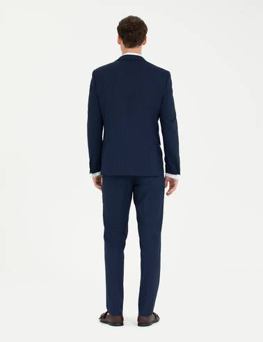 Lacivert Ekstra Slim Fit Çizgili Takım Elbise