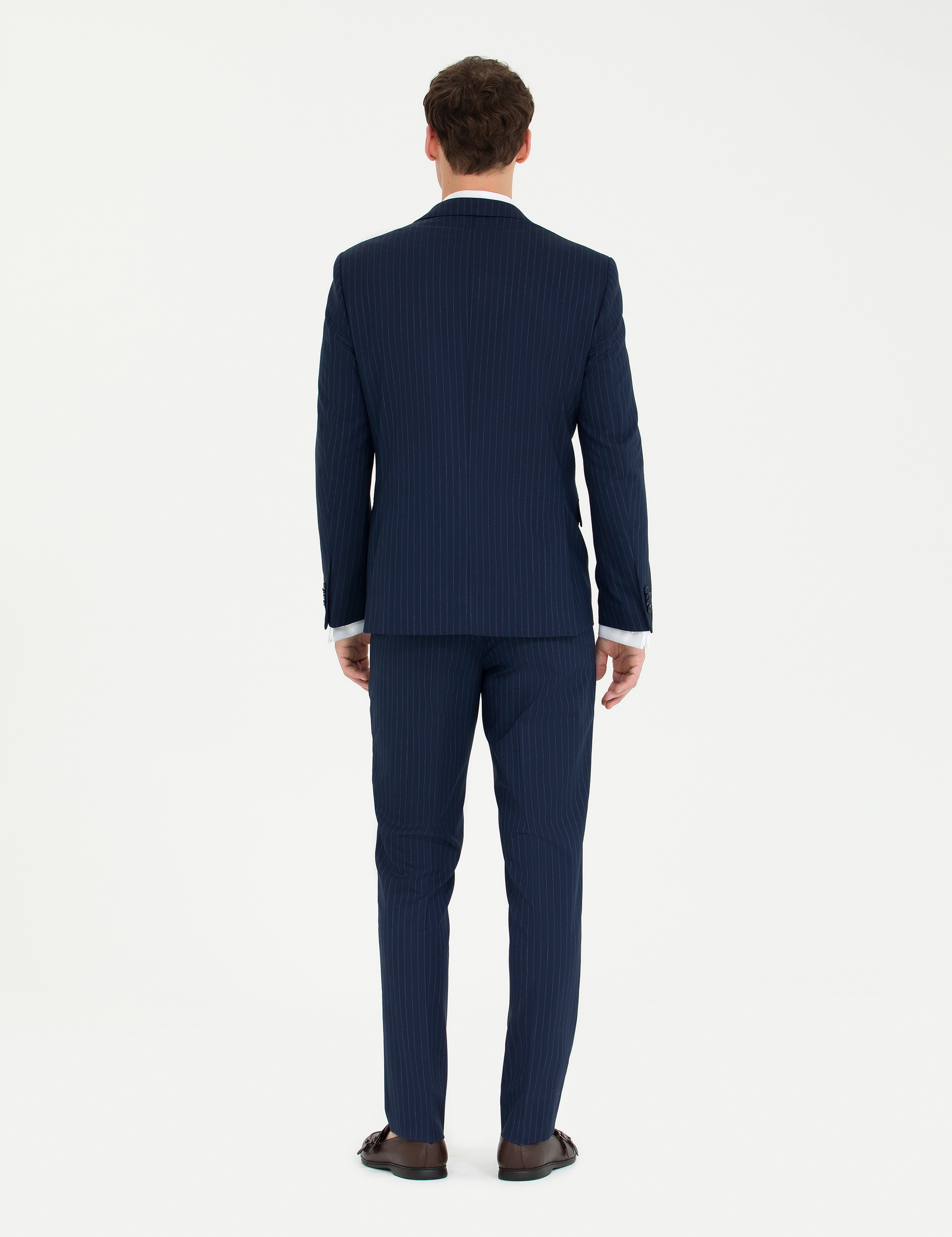 Lacivert Ekstra Slim Fit Çizgili Takım Elbise - Image 5