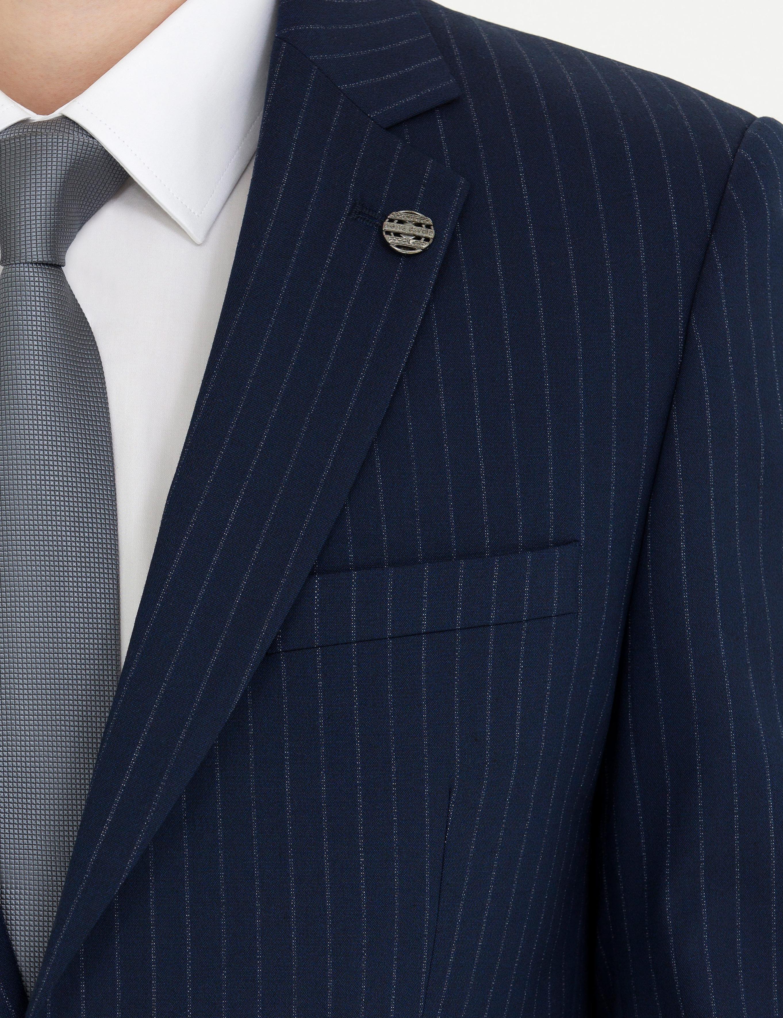 Lacivert Ekstra Slim Fit Çizgili Takım Elbise