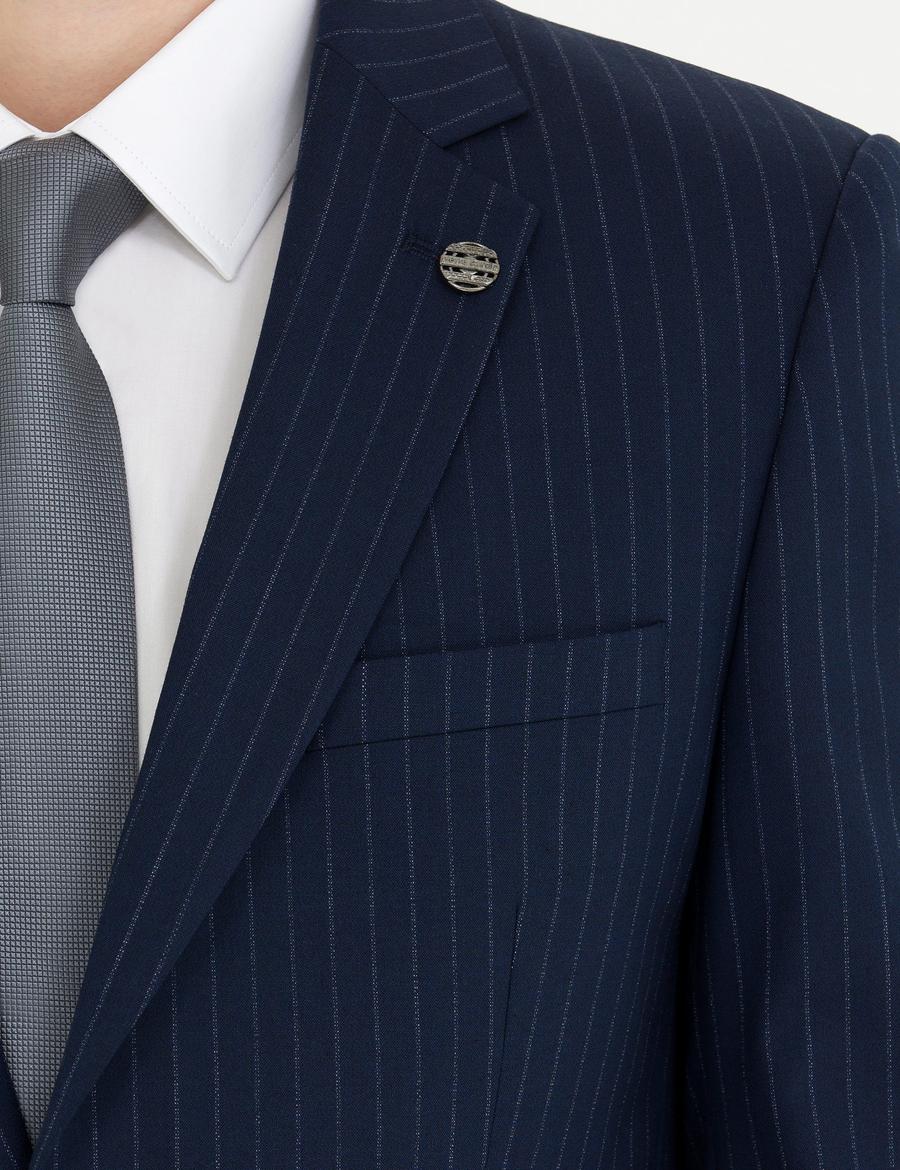 Lacivert Ekstra Slim Fit Çizgili Takım Elbise