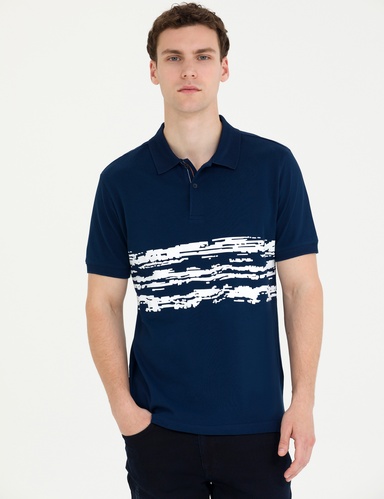 Lacivert Slim Fit %100 Pamuk Düğmeli Polo Yaka Tişört