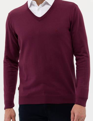 Bordo Slim Fit V Yaka Basic Triko Kazak