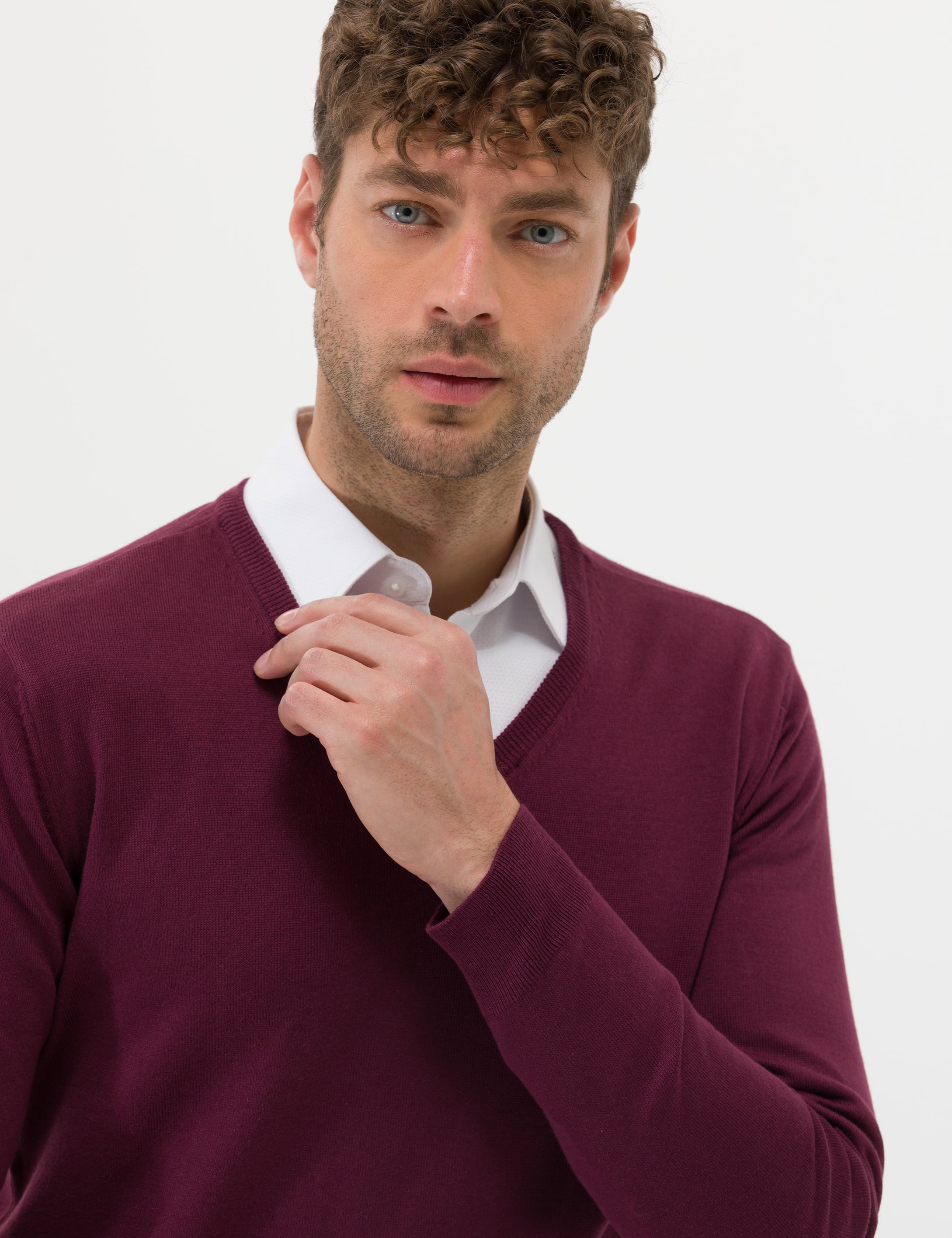 Bordo Slim Fit V Yaka Basic Triko Kazak