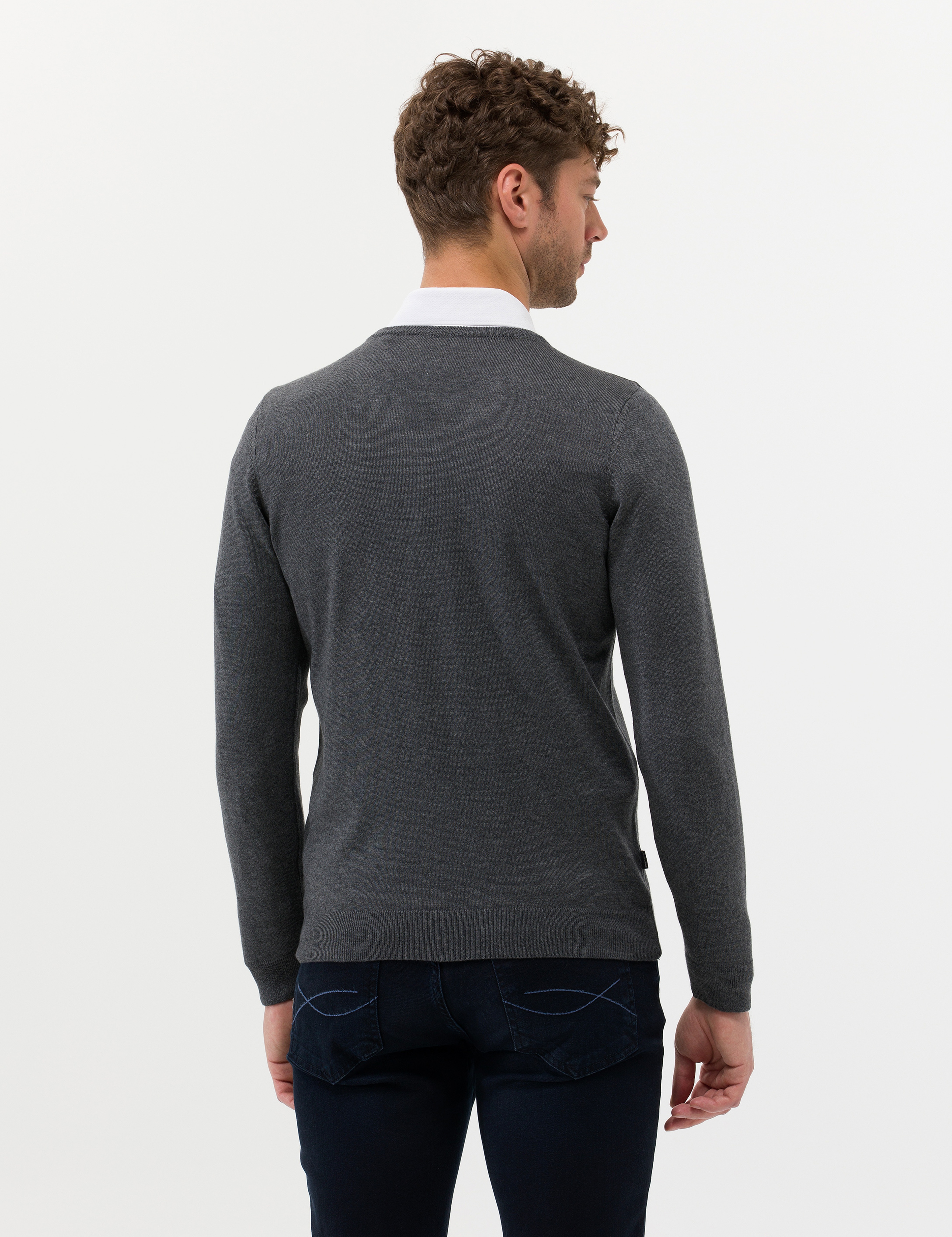 Antrasit Melanj Slim Fit V Yaka Basic Triko Kazak