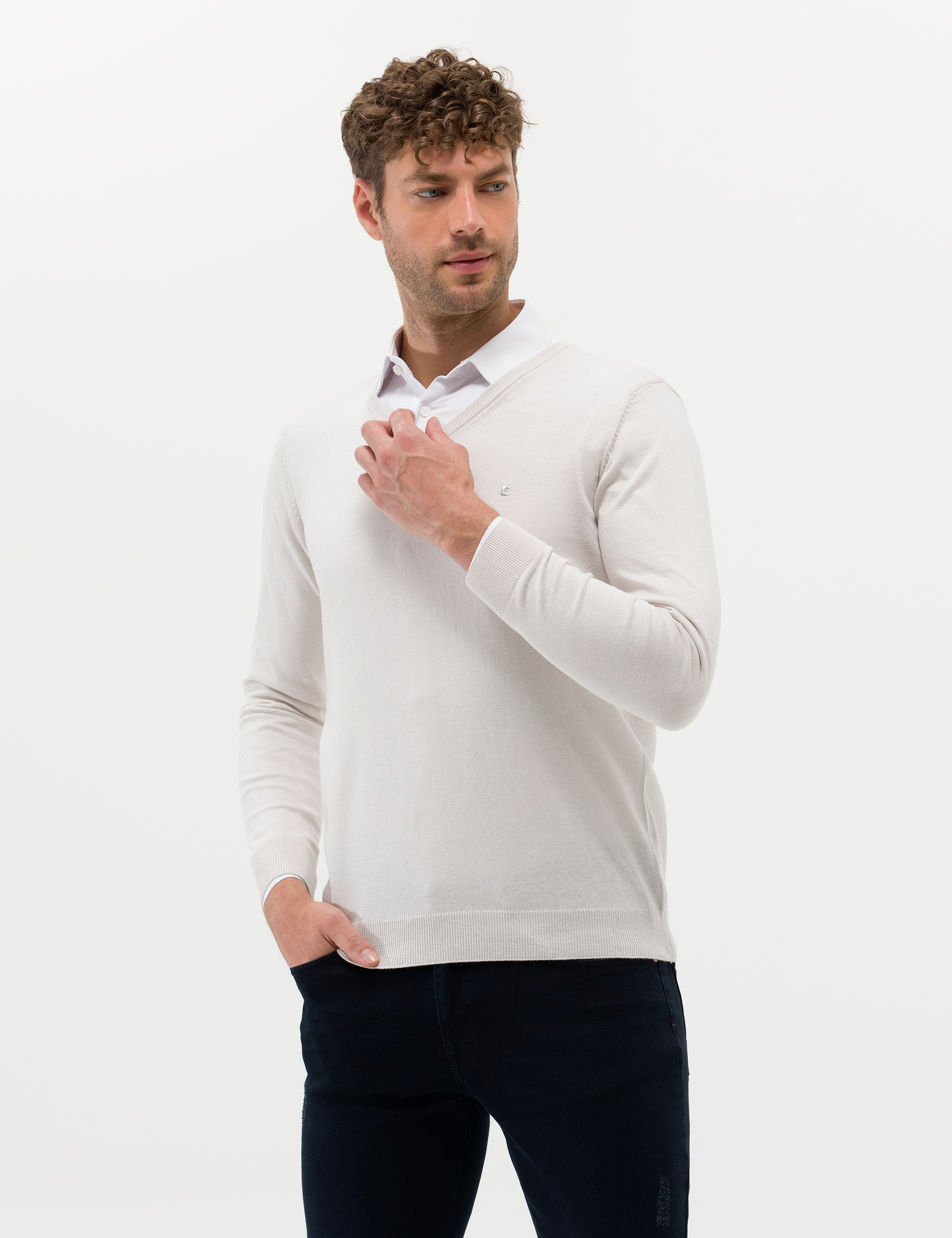 Taş Slim Fit V Yaka Basic Triko Kazak - Image 3