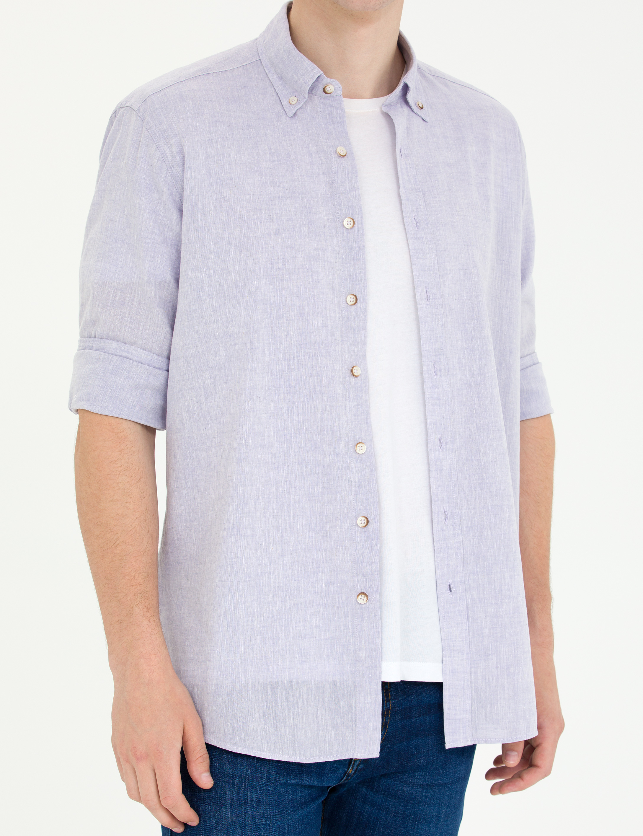Pierre Cardin Lila Regular Fit Uzun Kollu Gömlek görsel 6