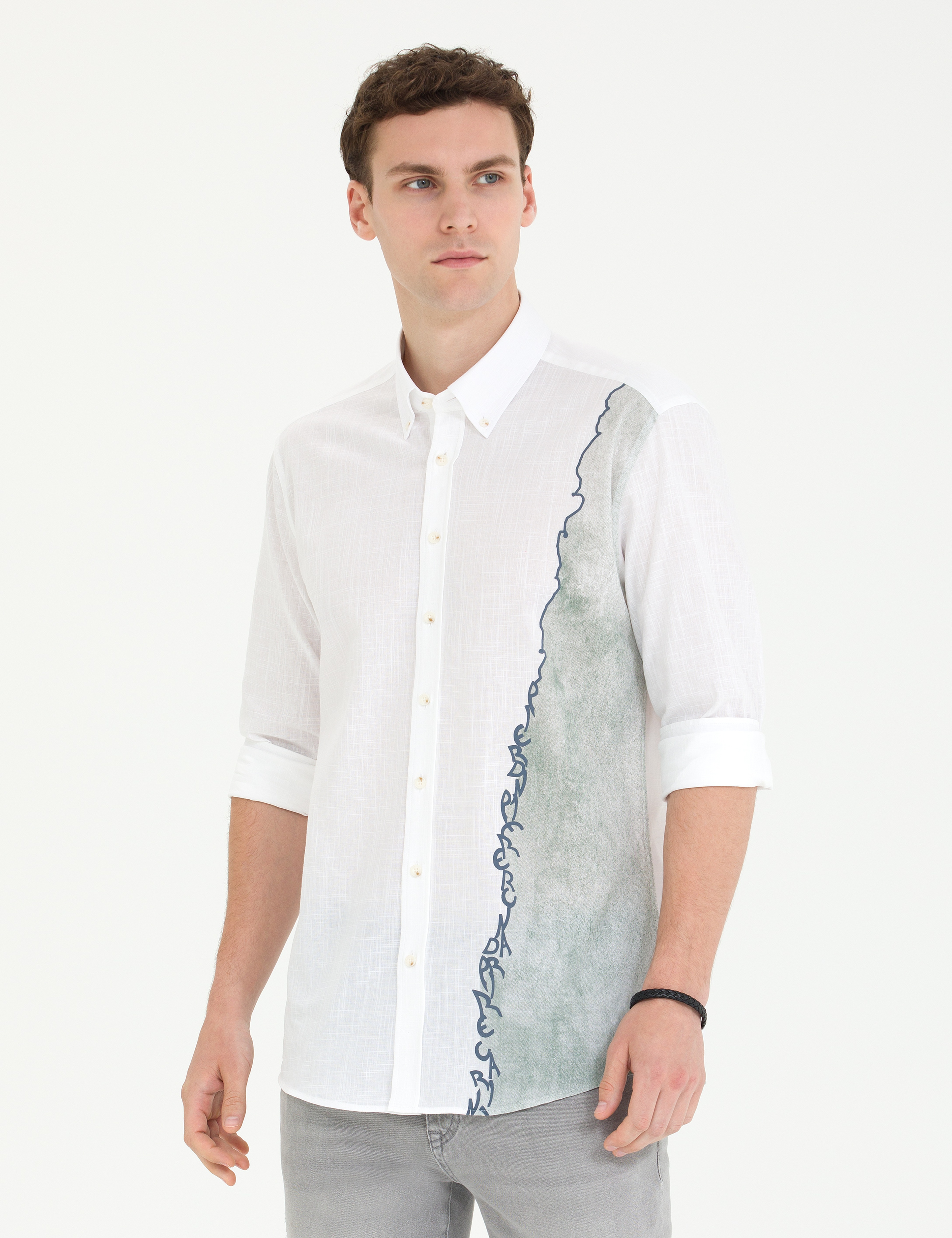 Haki Slim Fit Uzun Kollu Gömlek - Image 2