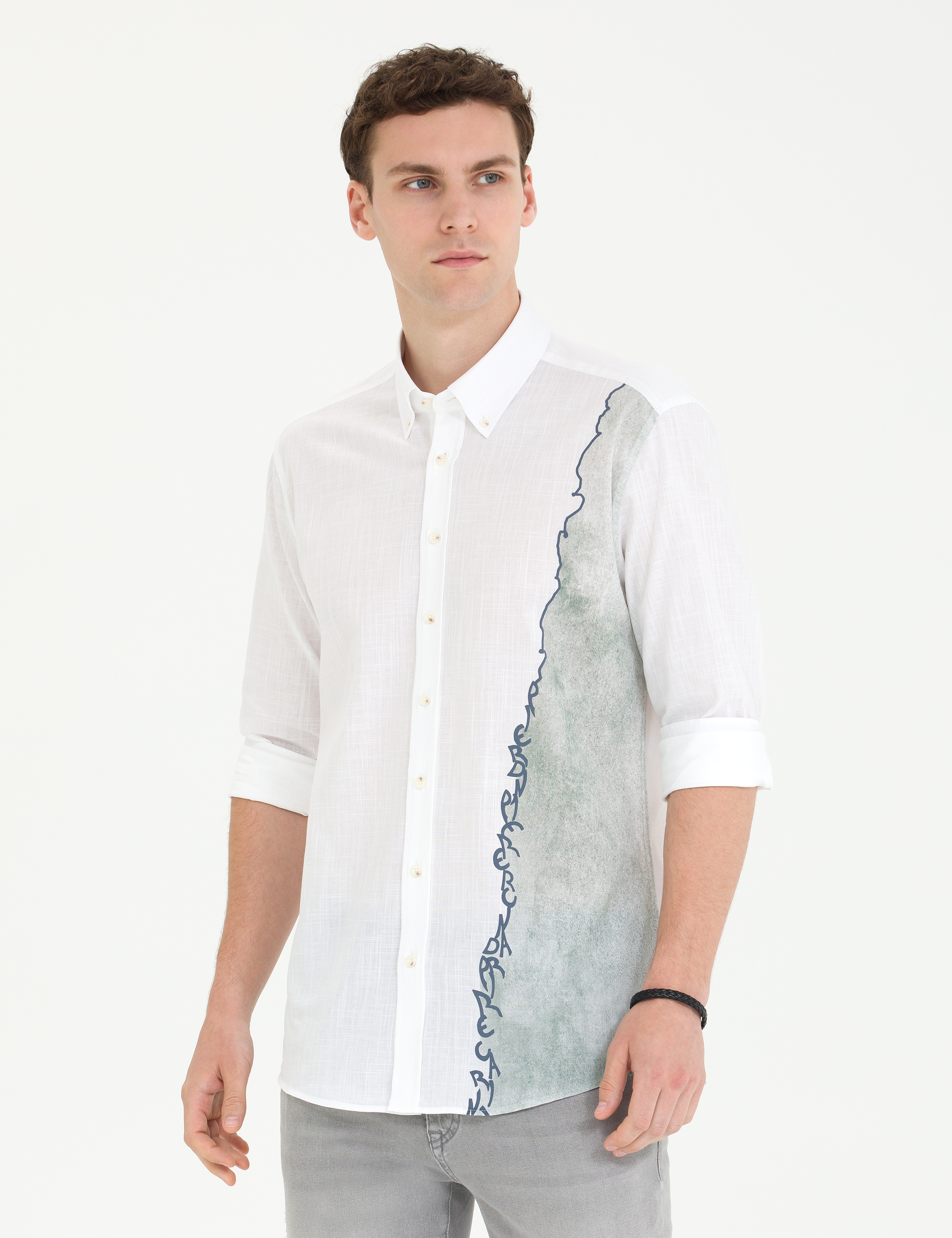 Haki Slim Fit Uzun Kollu Gömlek