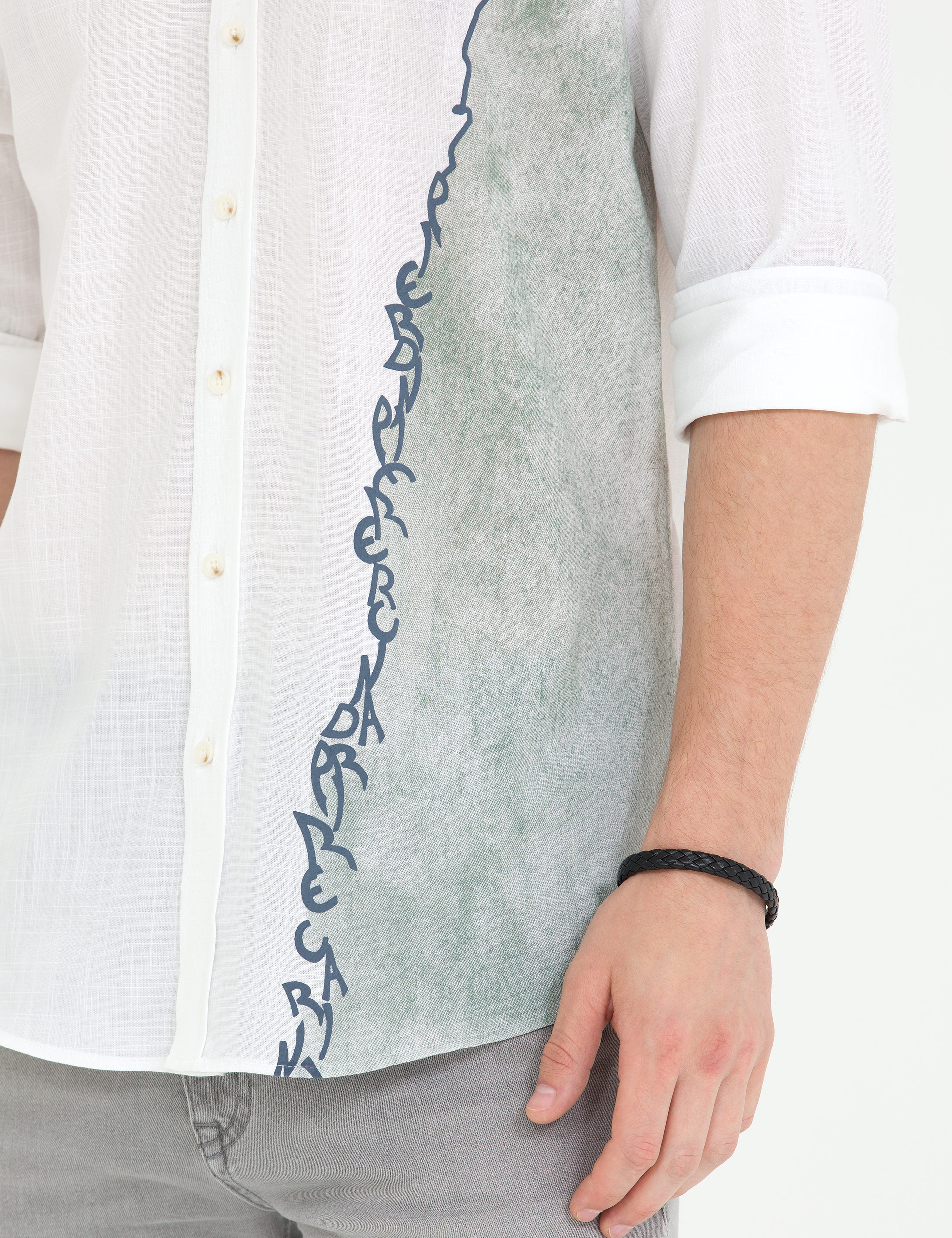 Haki Slim Fit Uzun Kollu Gömlek - Image 7