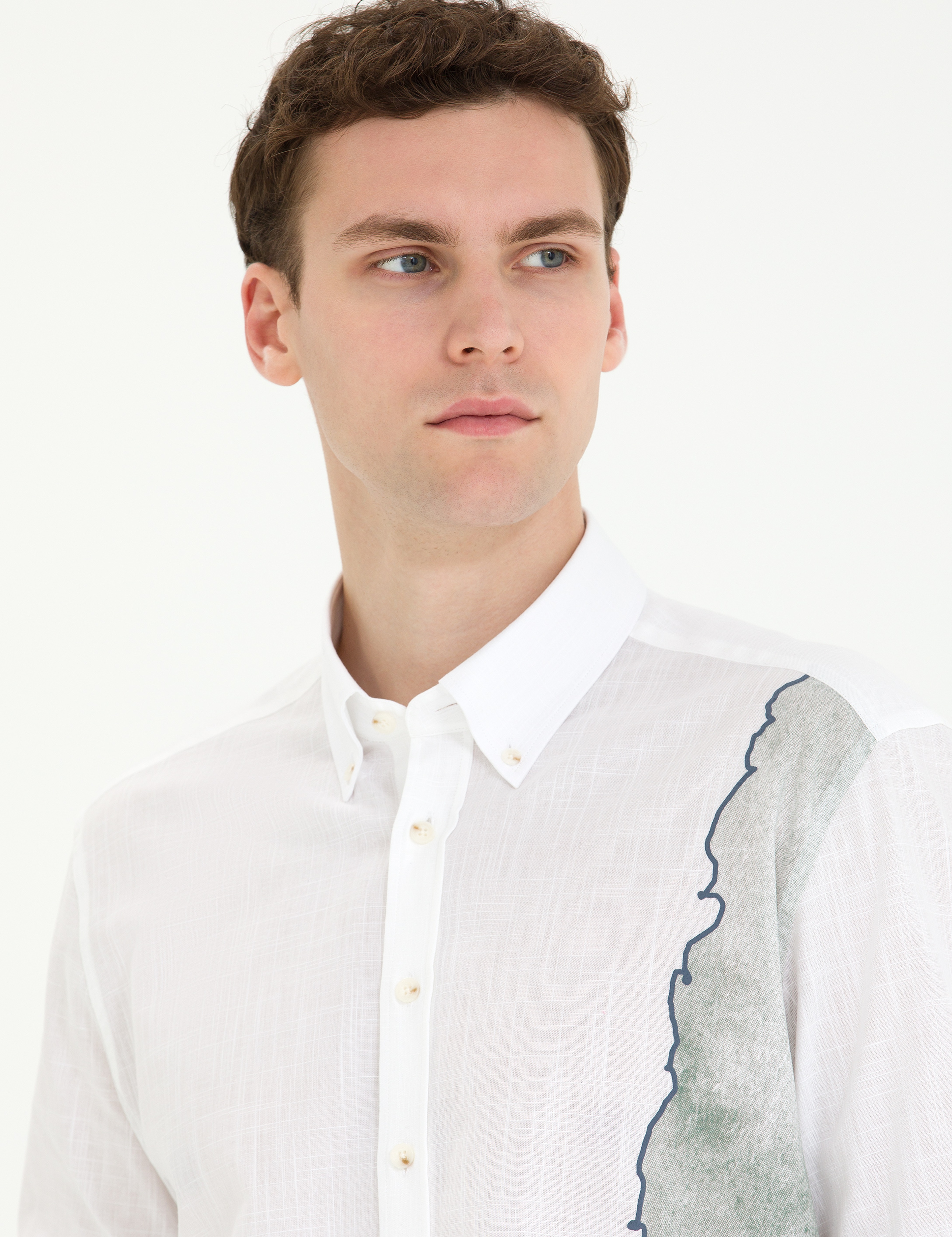 Haki Slim Fit Uzun Kollu Gömlek - Image 3