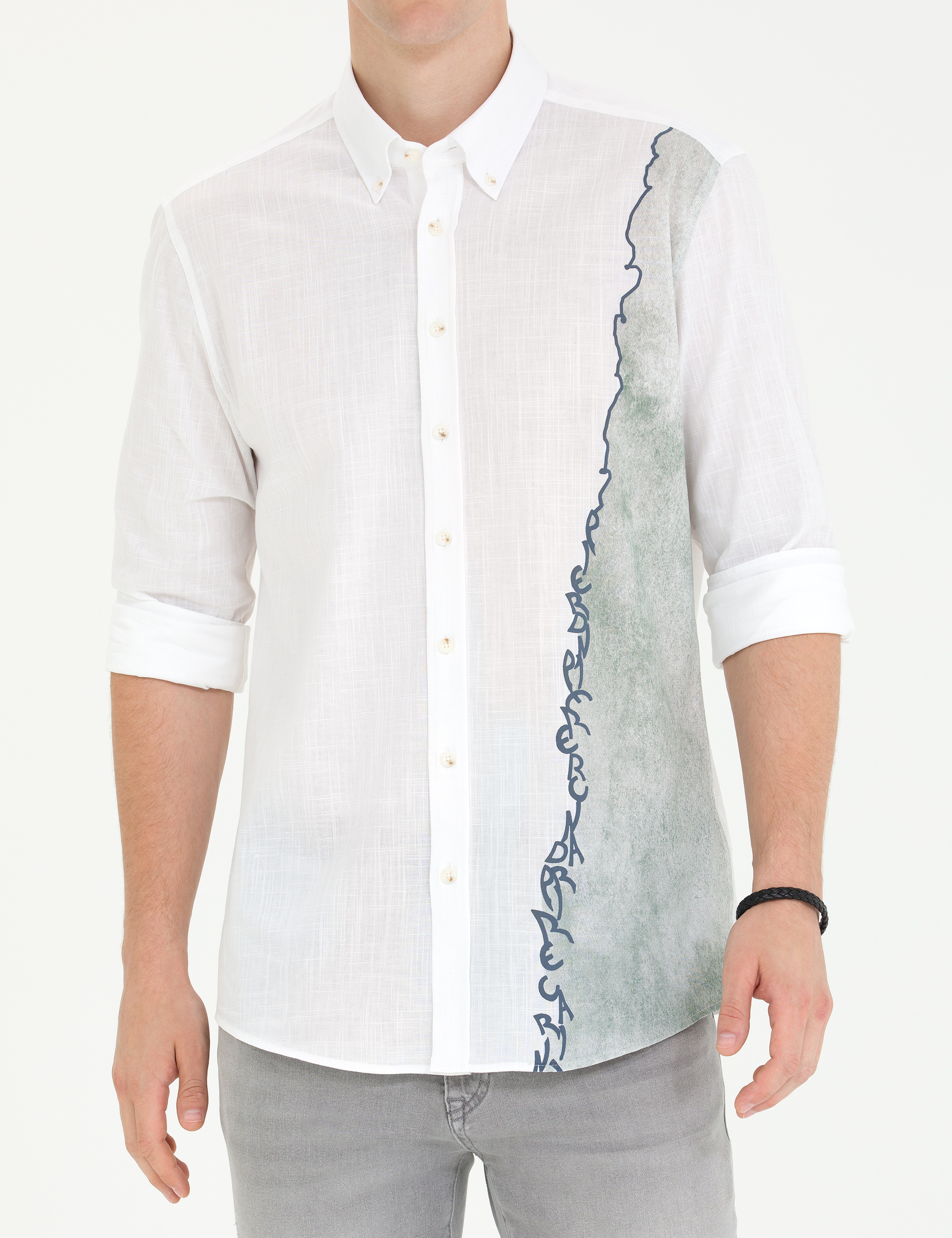 Haki Slim Fit Uzun Kollu Gömlek - Image 6