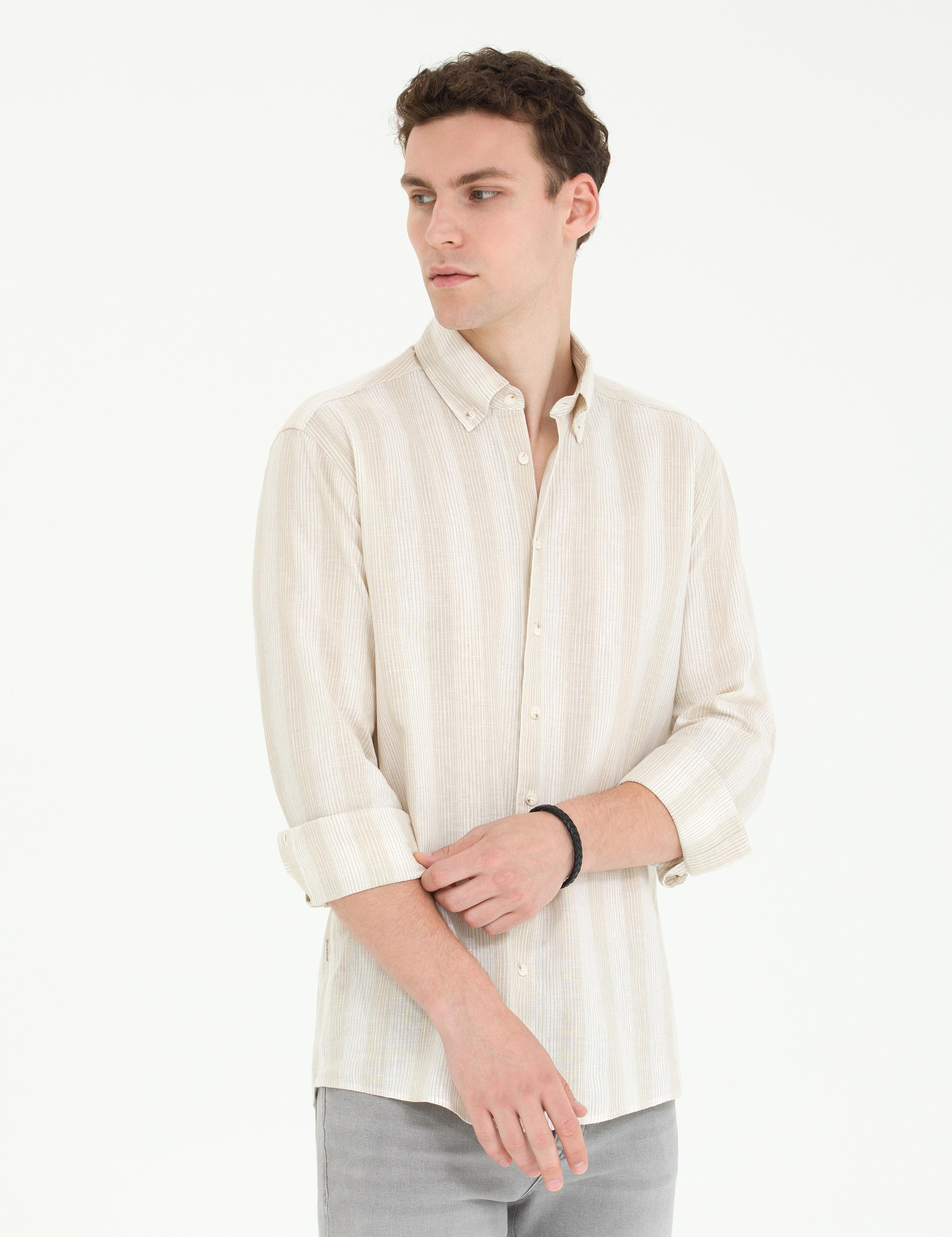 Bej Regular Fit Uzun Kollu Gömlek