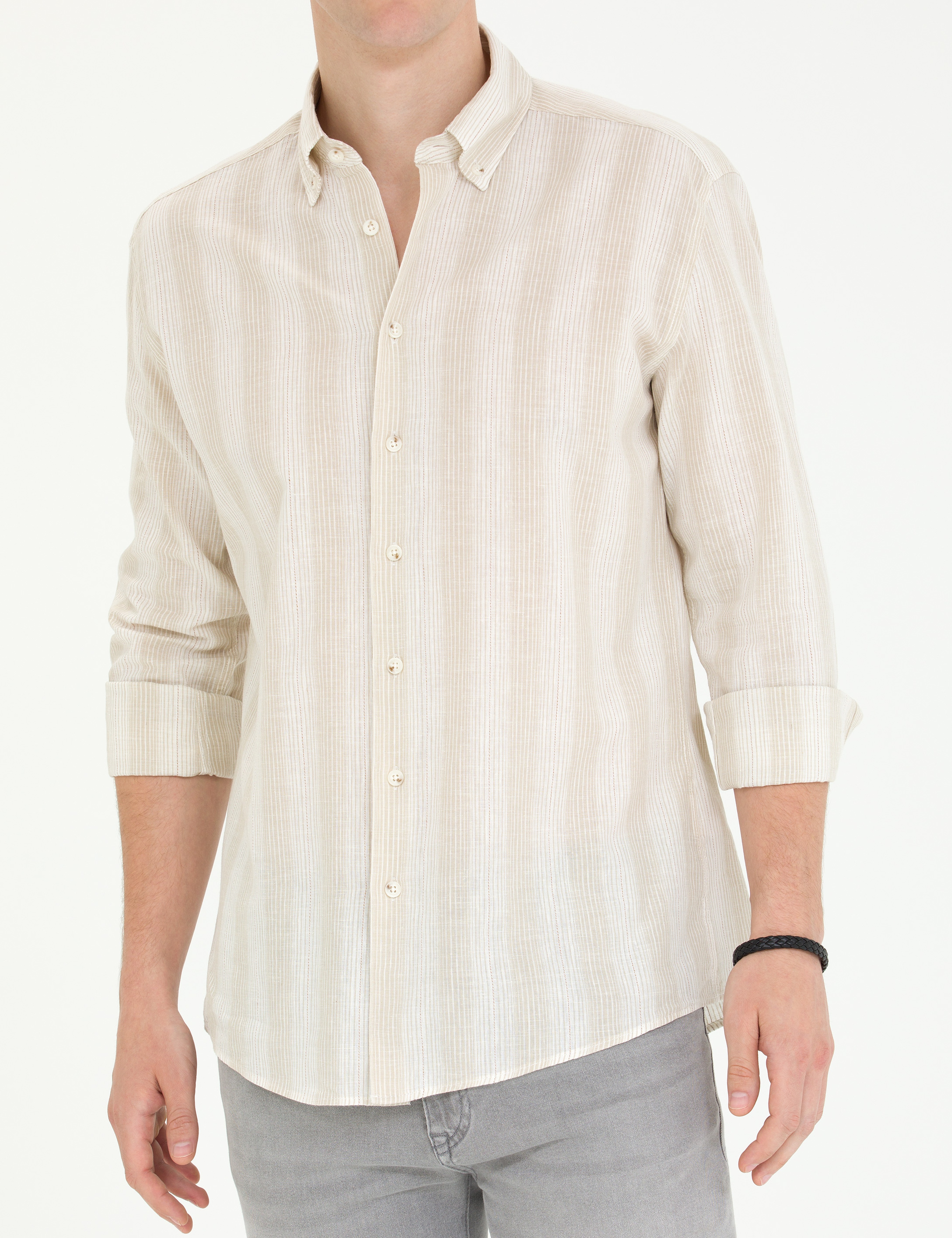 Bej Regular Fit Uzun Kollu Gömlek - Image 6