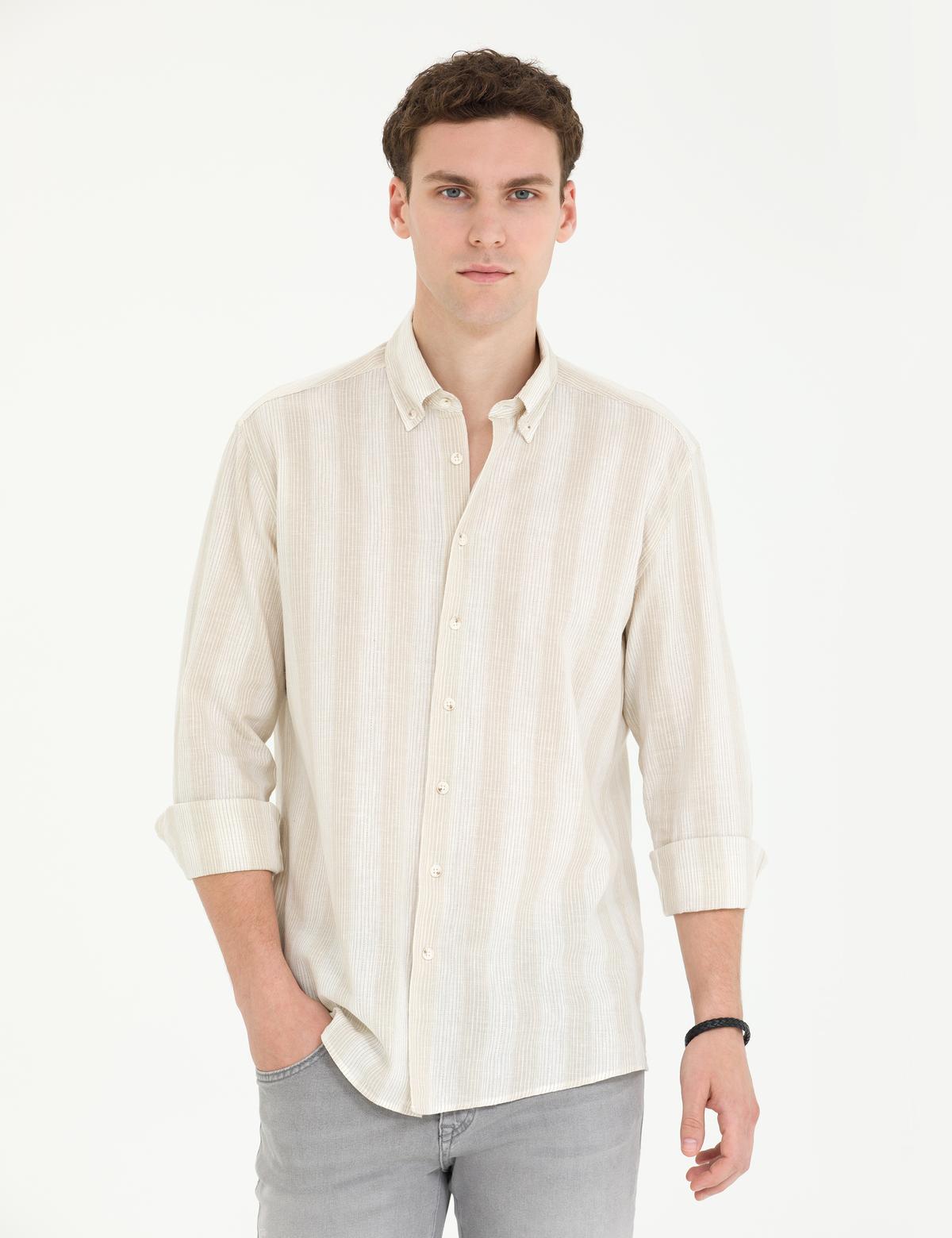 Bej Regular Fit Uzun Kollu Gömlek