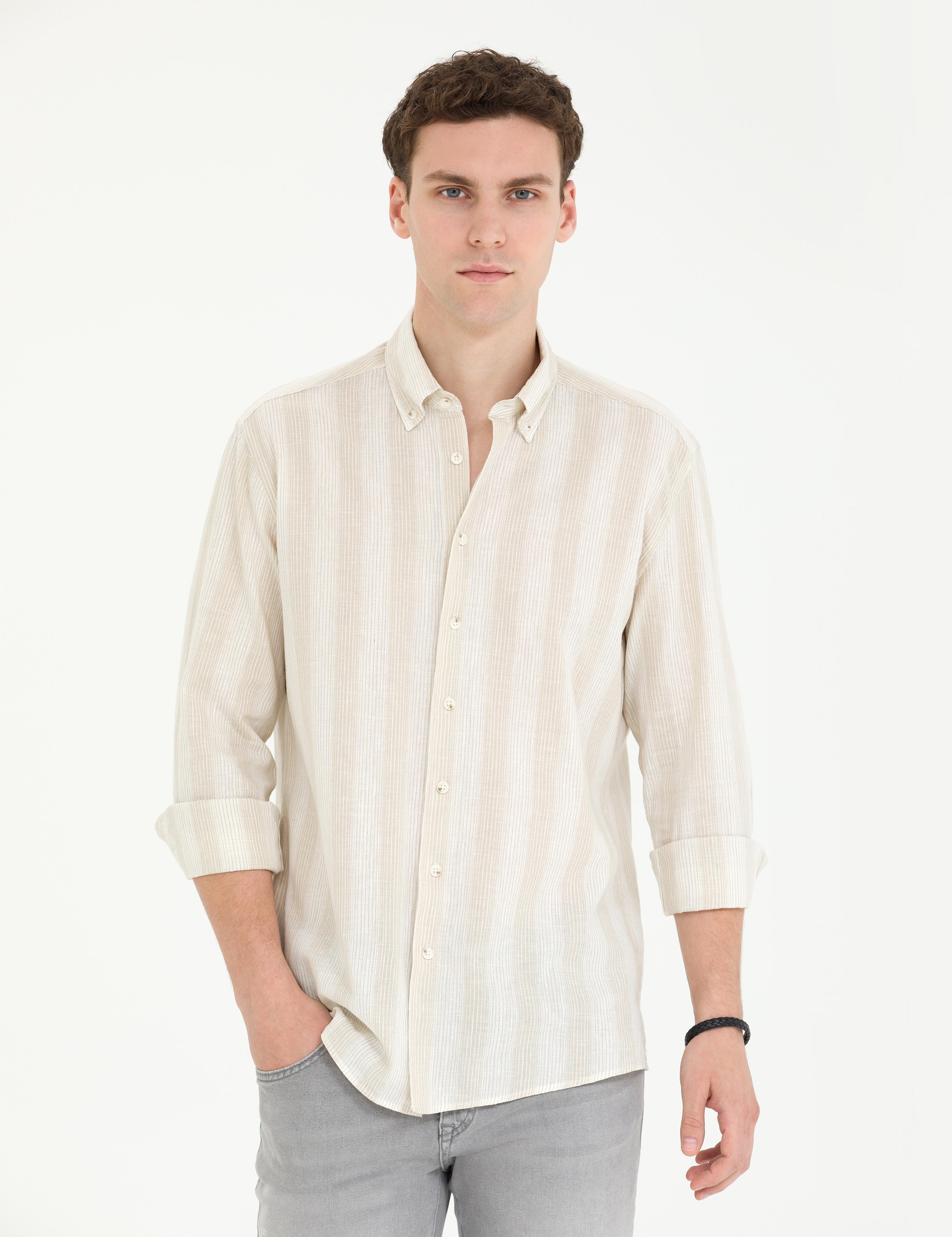 Bej Regular Fit Uzun Kollu Gömlek