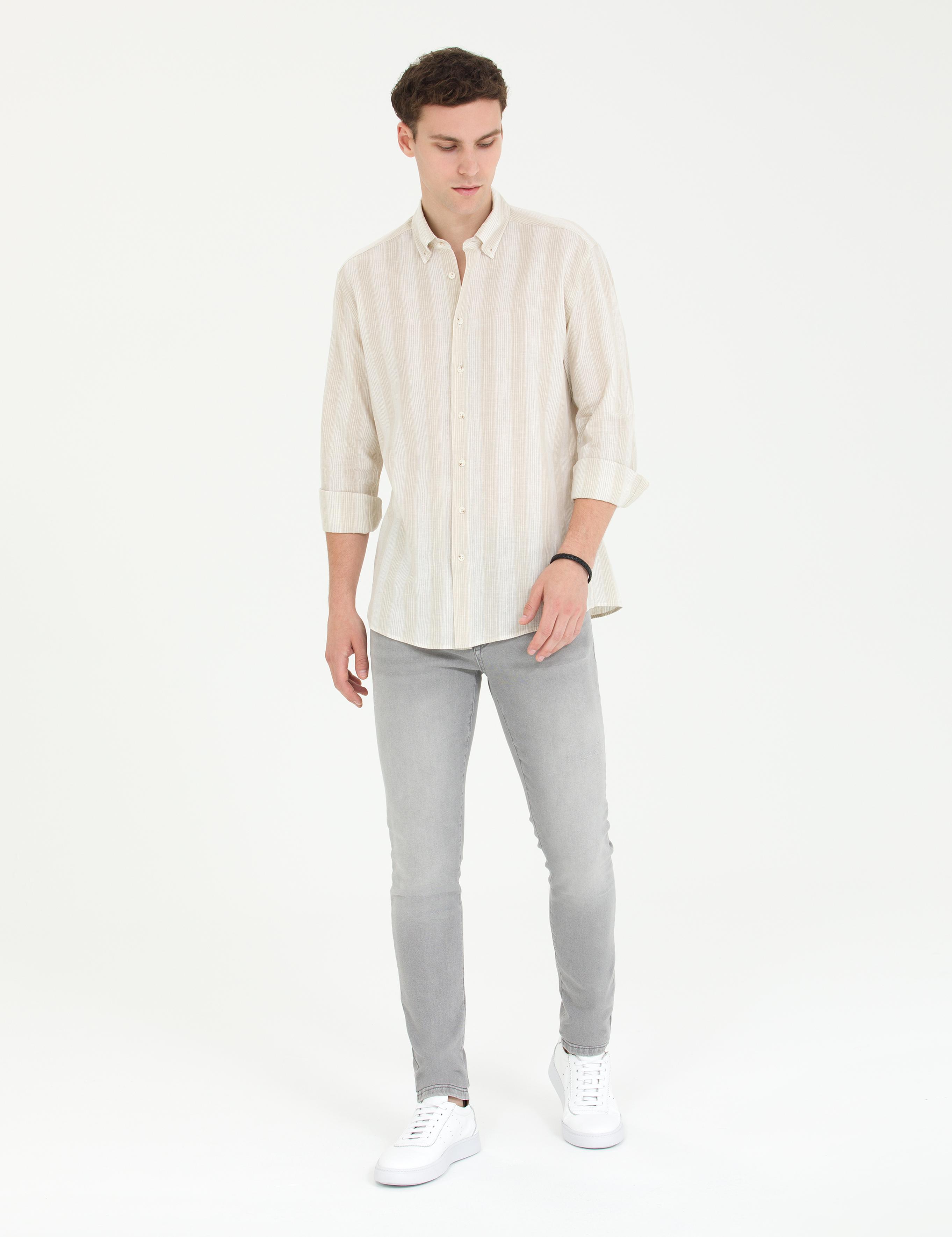 Bej Regular Fit Uzun Kollu Gömlek