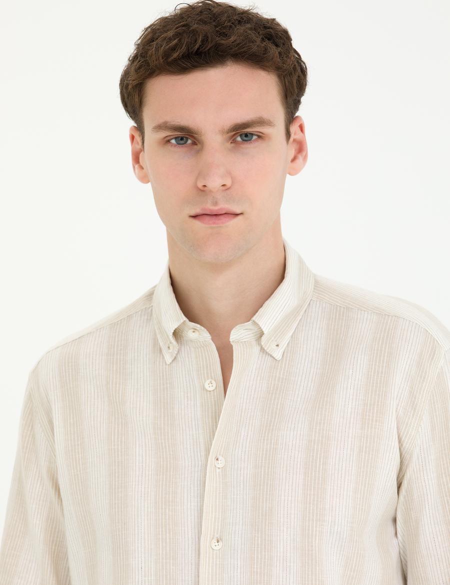 Bej Regular Fit Uzun Kollu Gömlek