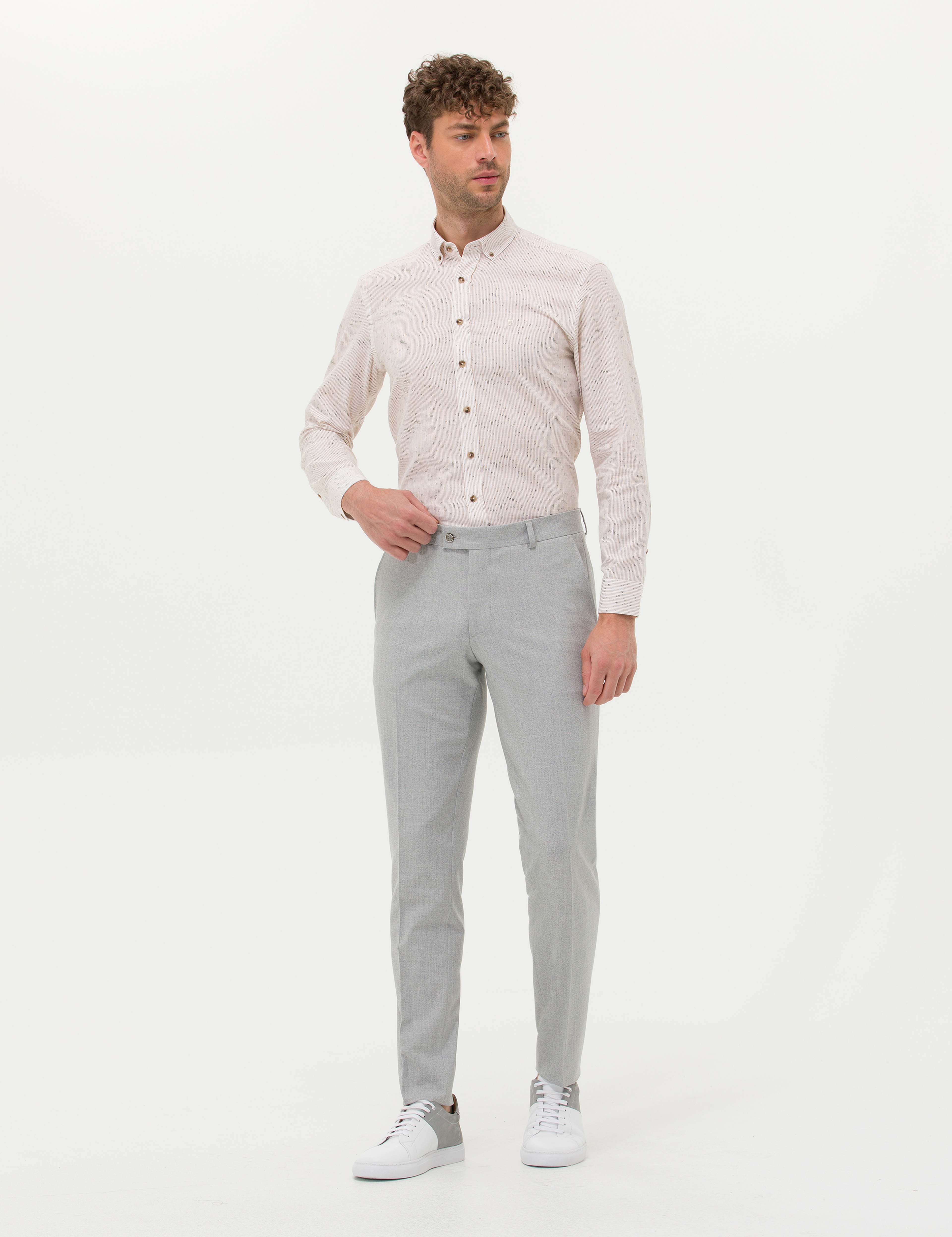 Bej Slim Fit Uzun Kollu Gömlek - Image 4