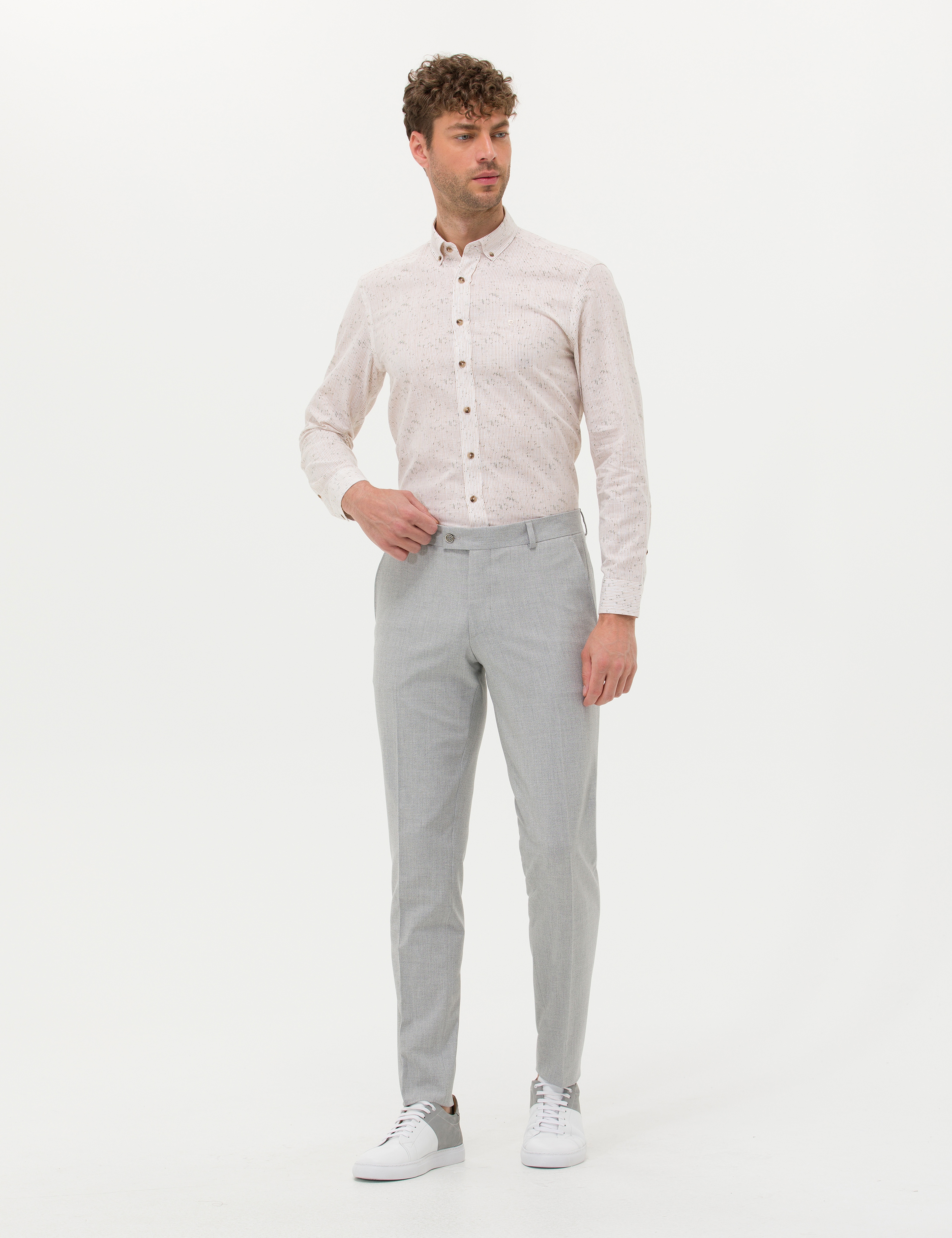 Bej Slim Fit Uzun Kollu Gömlek