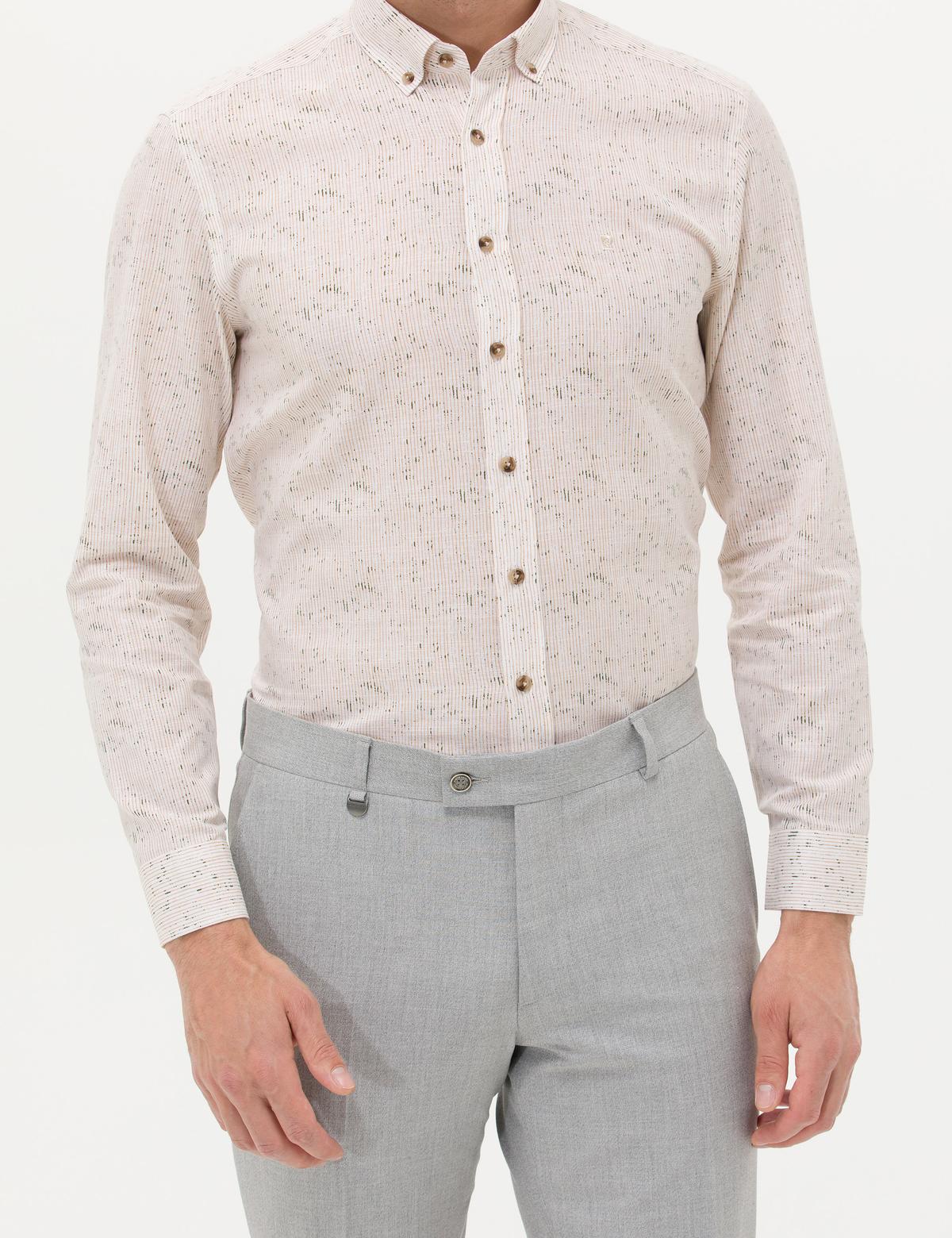 Bej Slim Fit Uzun Kollu Gömlek - 50272207016