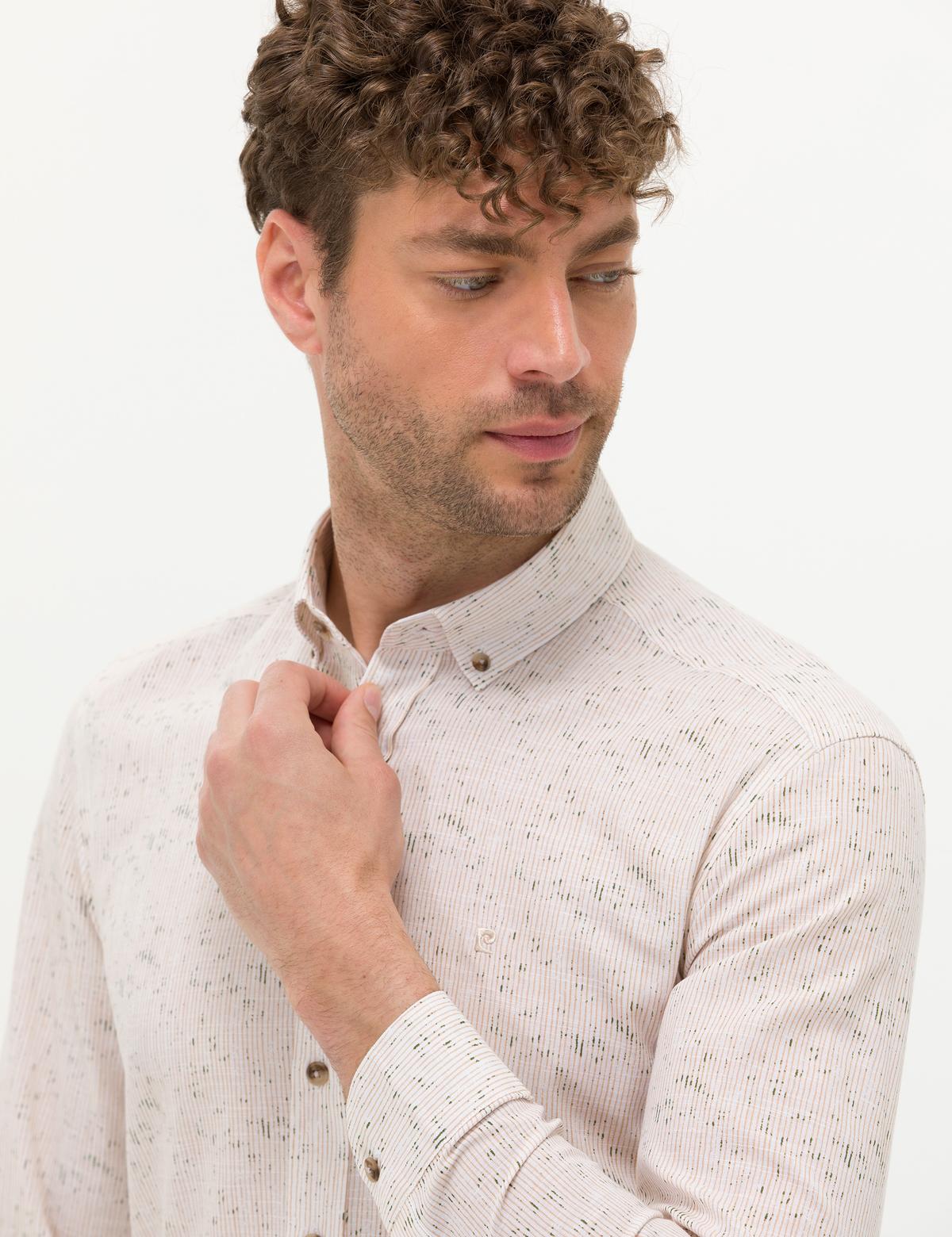 Bej Slim Fit Uzun Kollu Gömlek