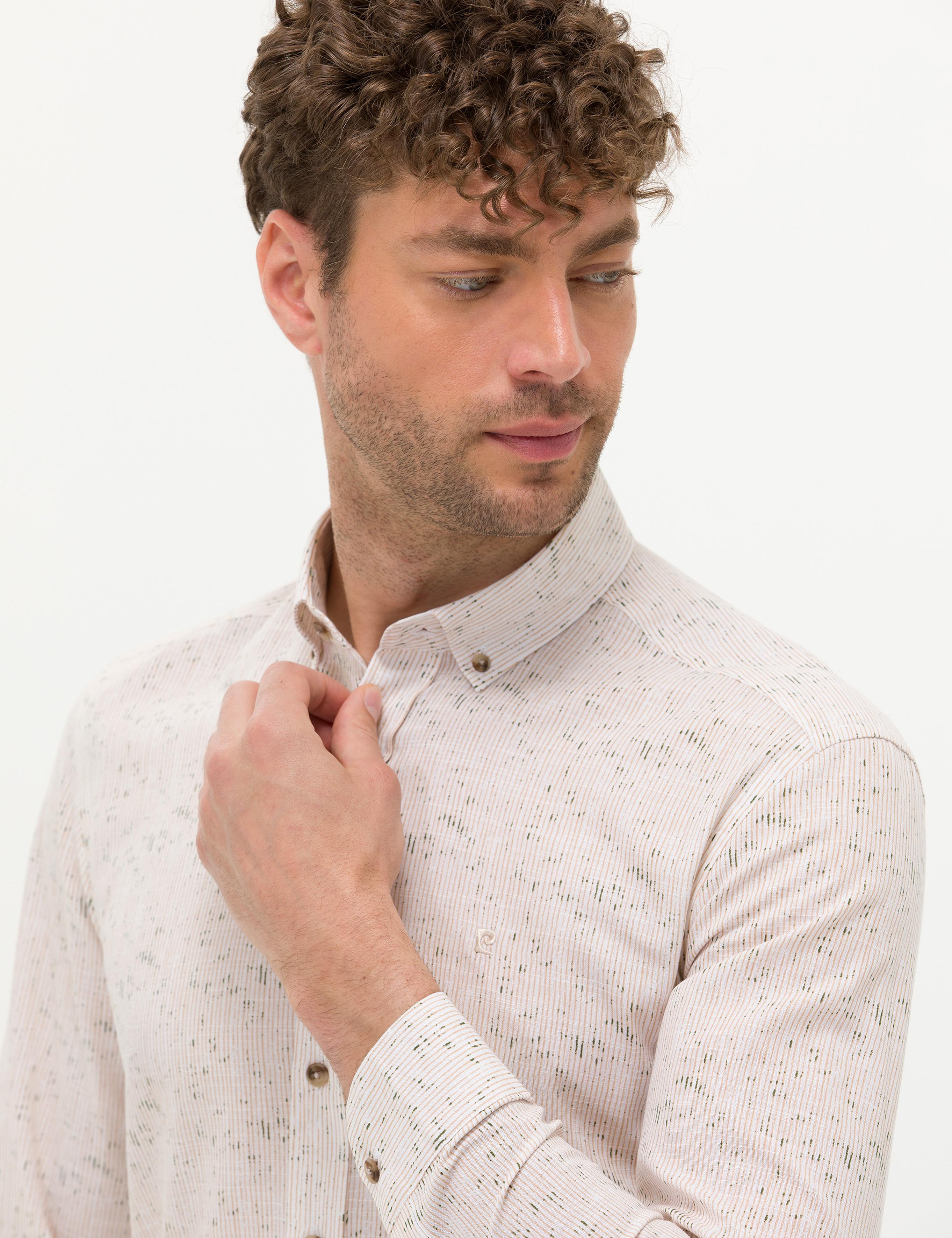 Bej Slim Fit Uzun Kollu Gömlek