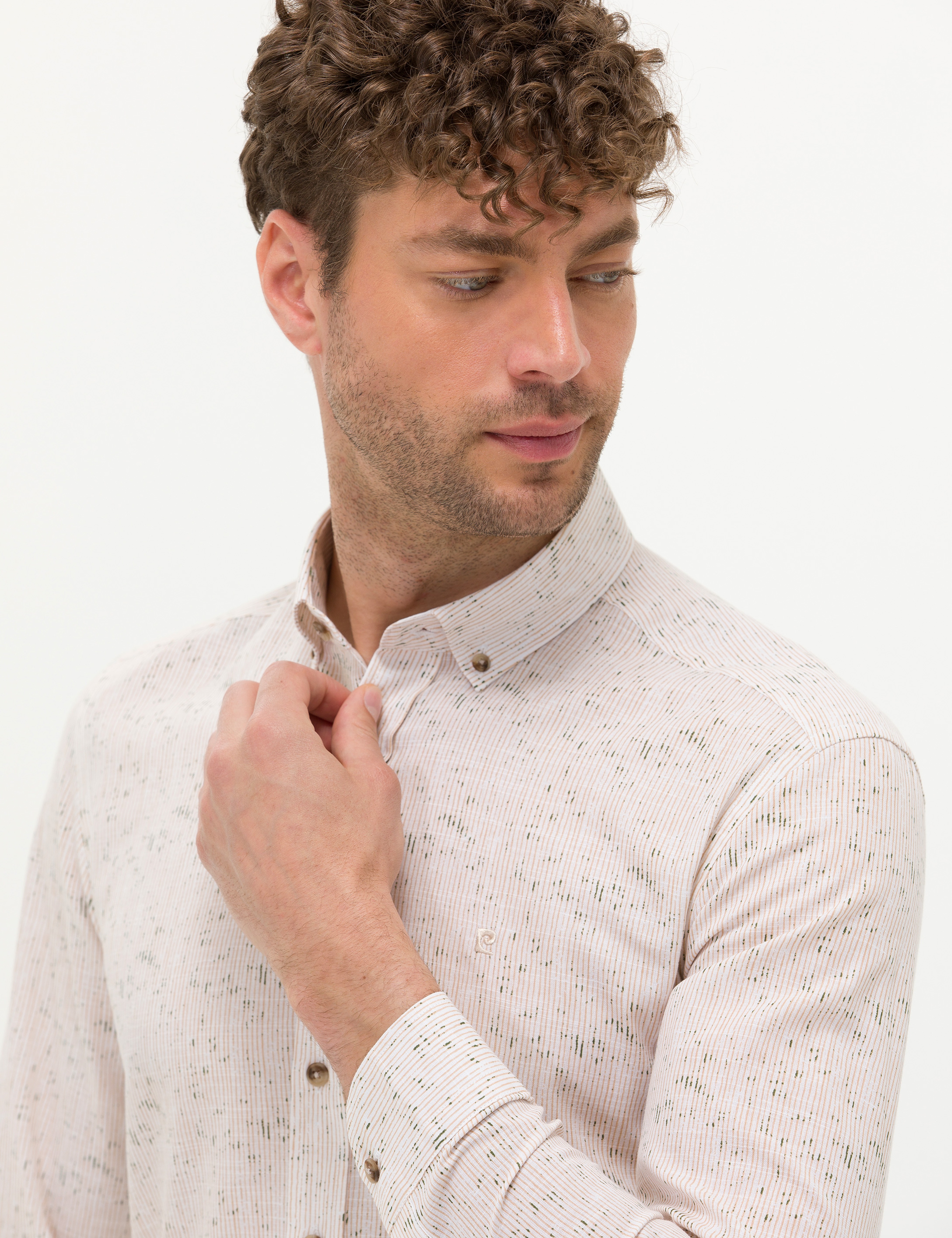 Bej Slim Fit Uzun Kollu Gömlek - Image 1