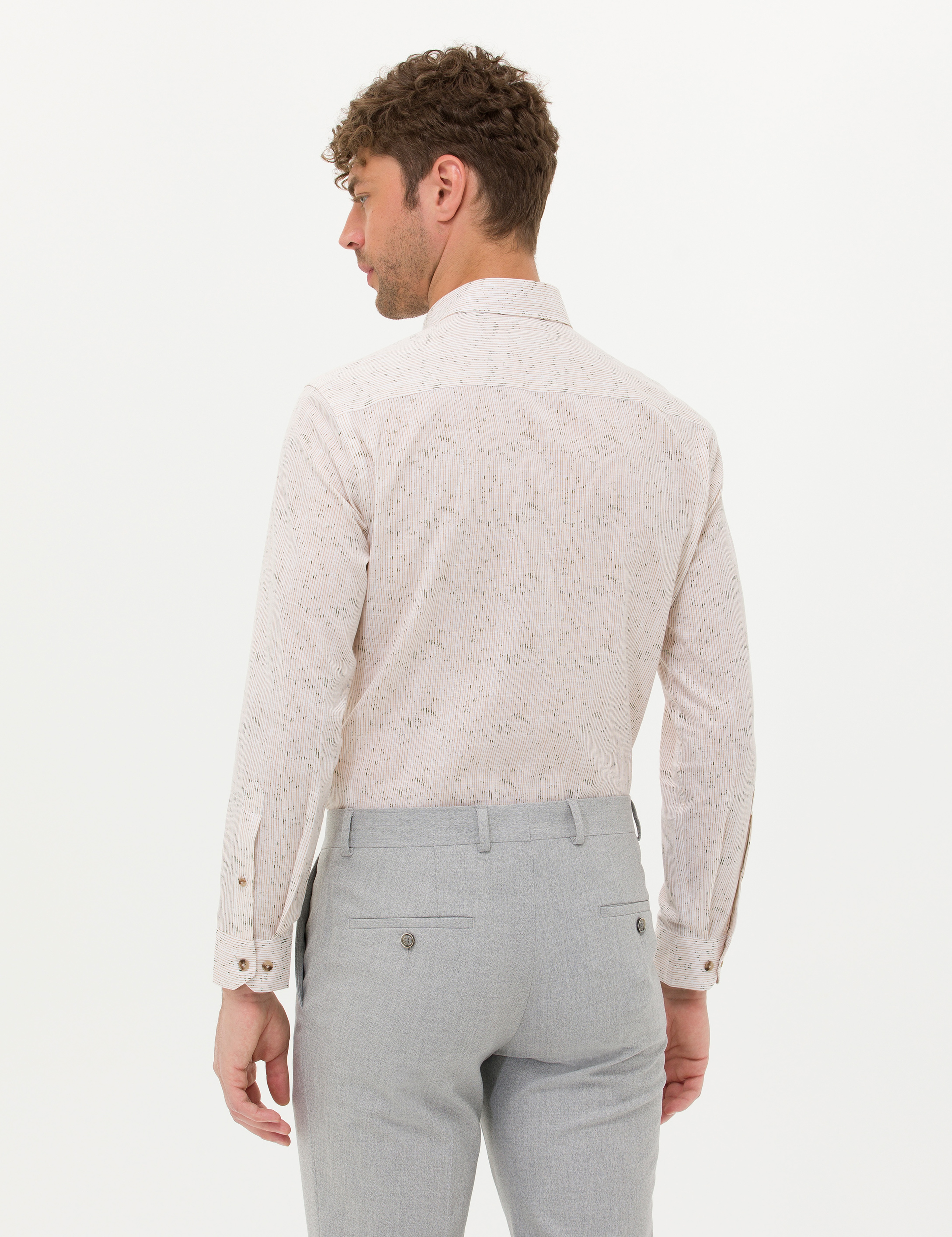 Bej Slim Fit Uzun Kollu Gömlek