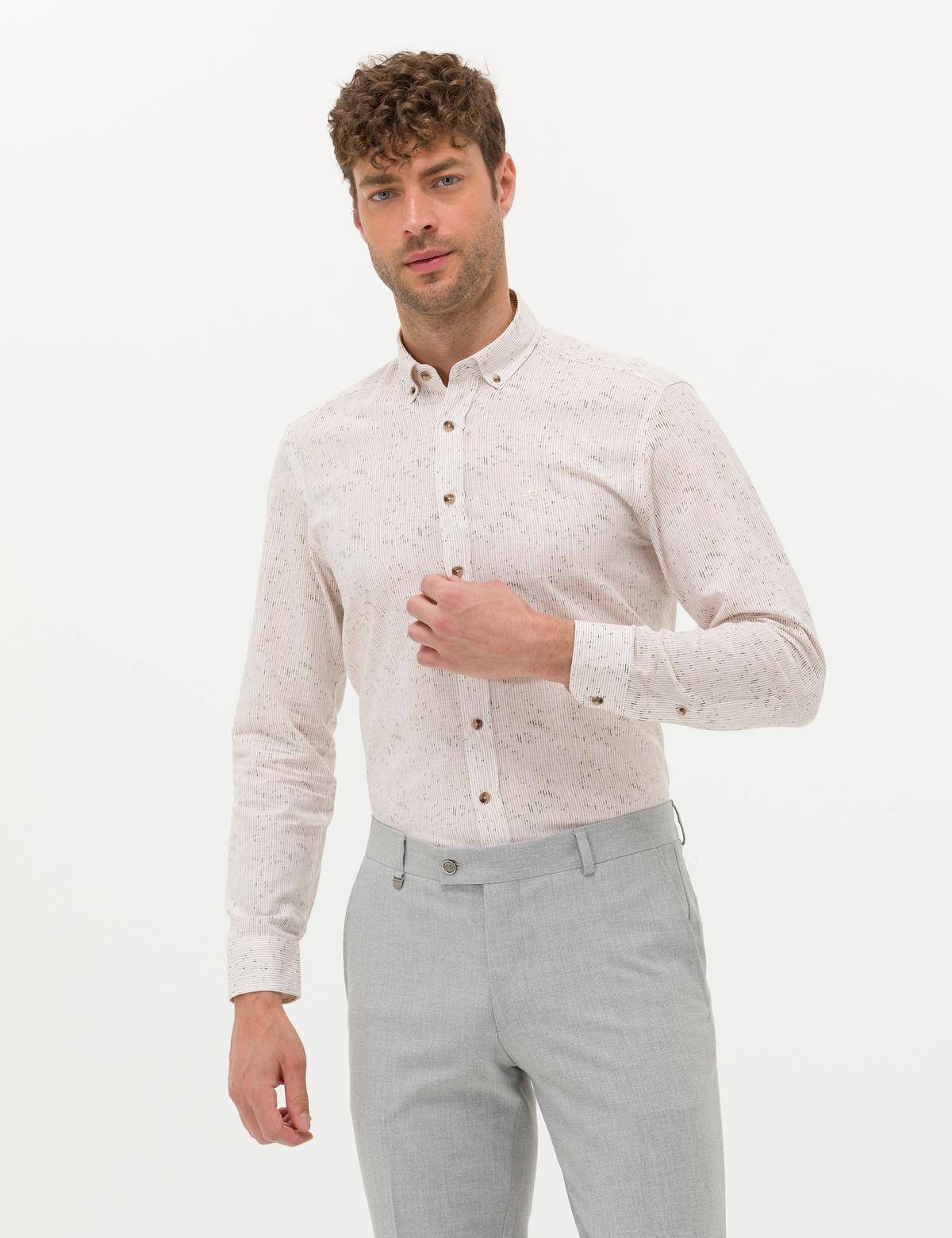 Bej Slim Fit Uzun Kollu Gömlek - 50272207016