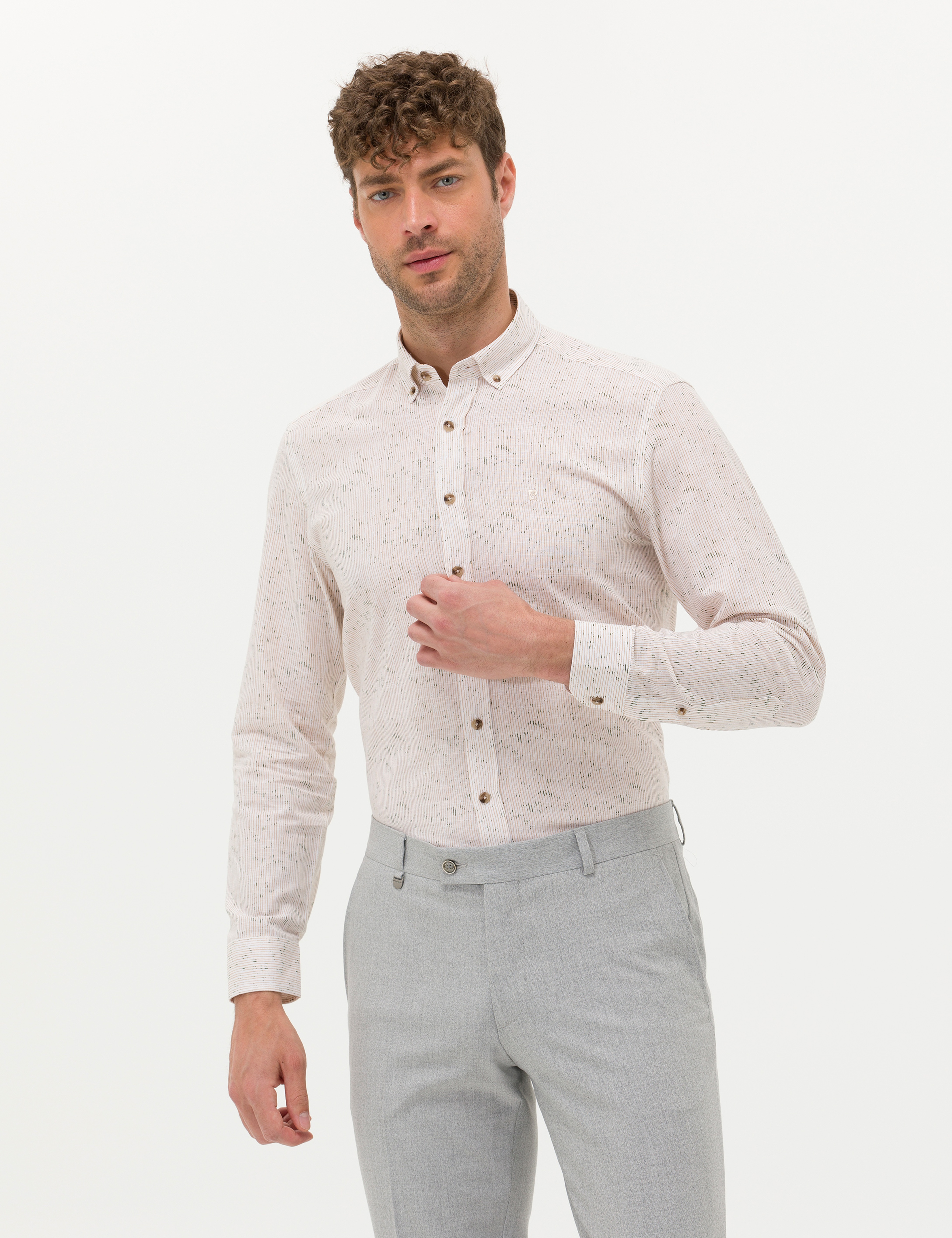 Bej Slim Fit Uzun Kollu Gömlek - Image 3