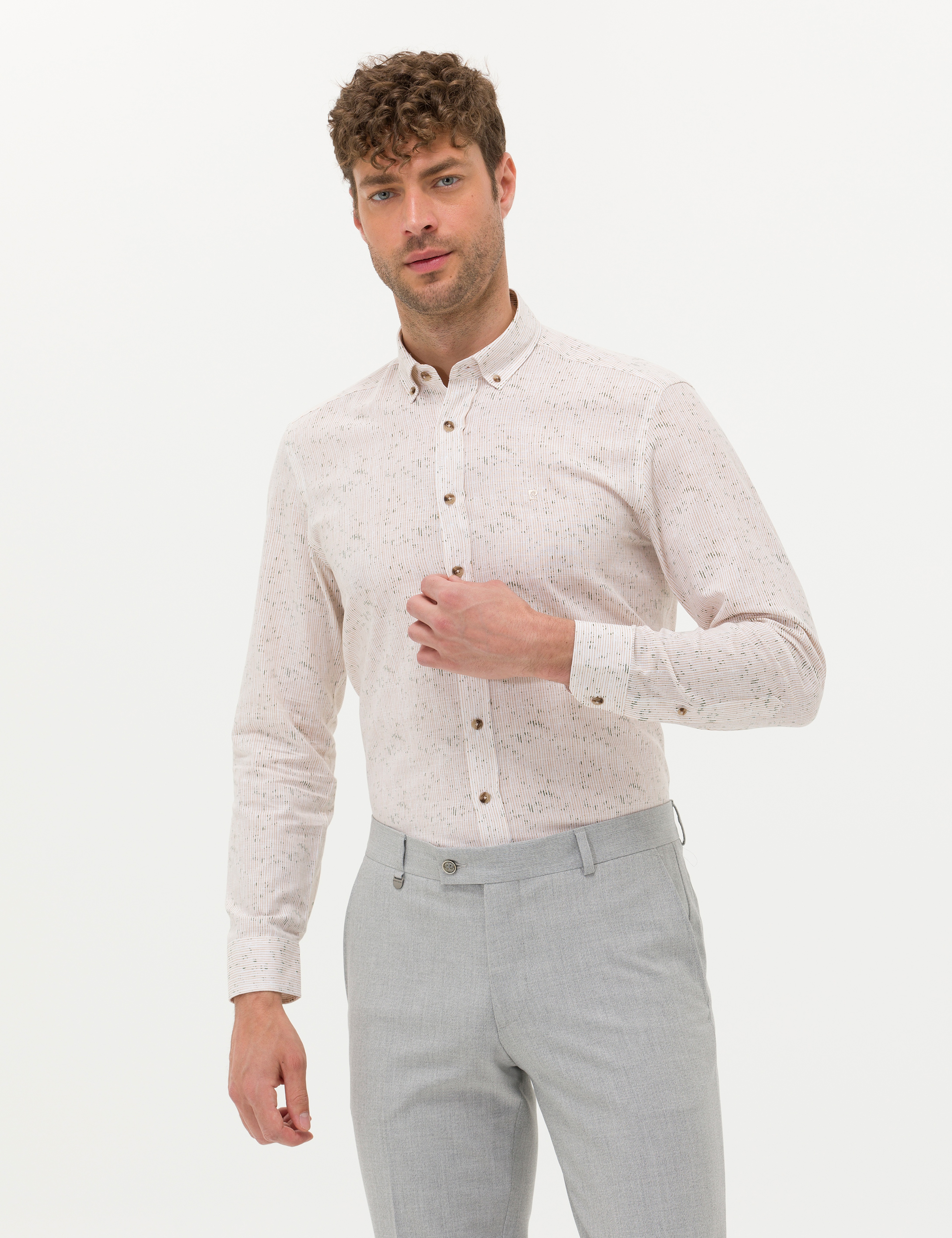 Bej Slim Fit Uzun Kollu Gömlek
