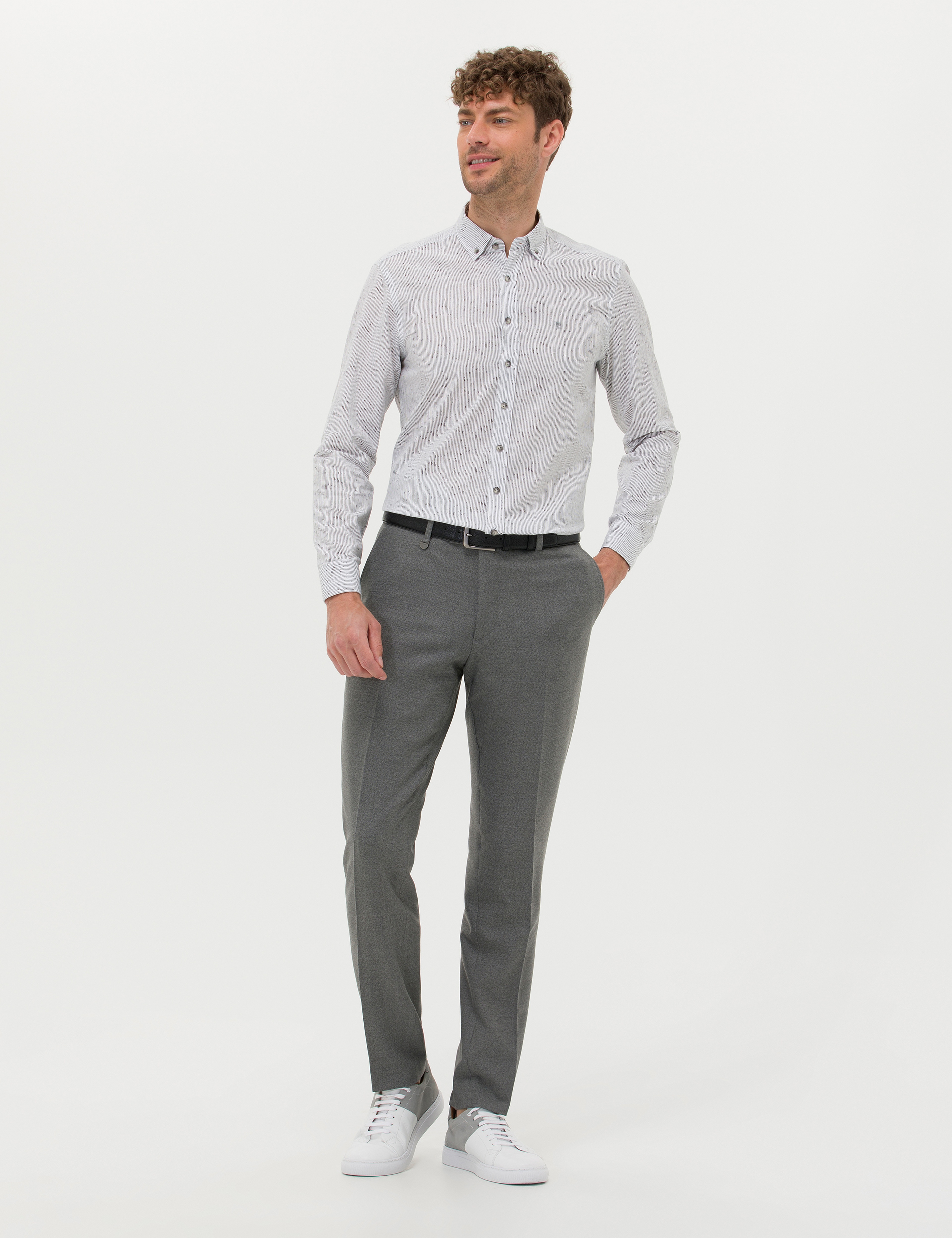 Gri Slim Fit Uzun Kollu Gömlek