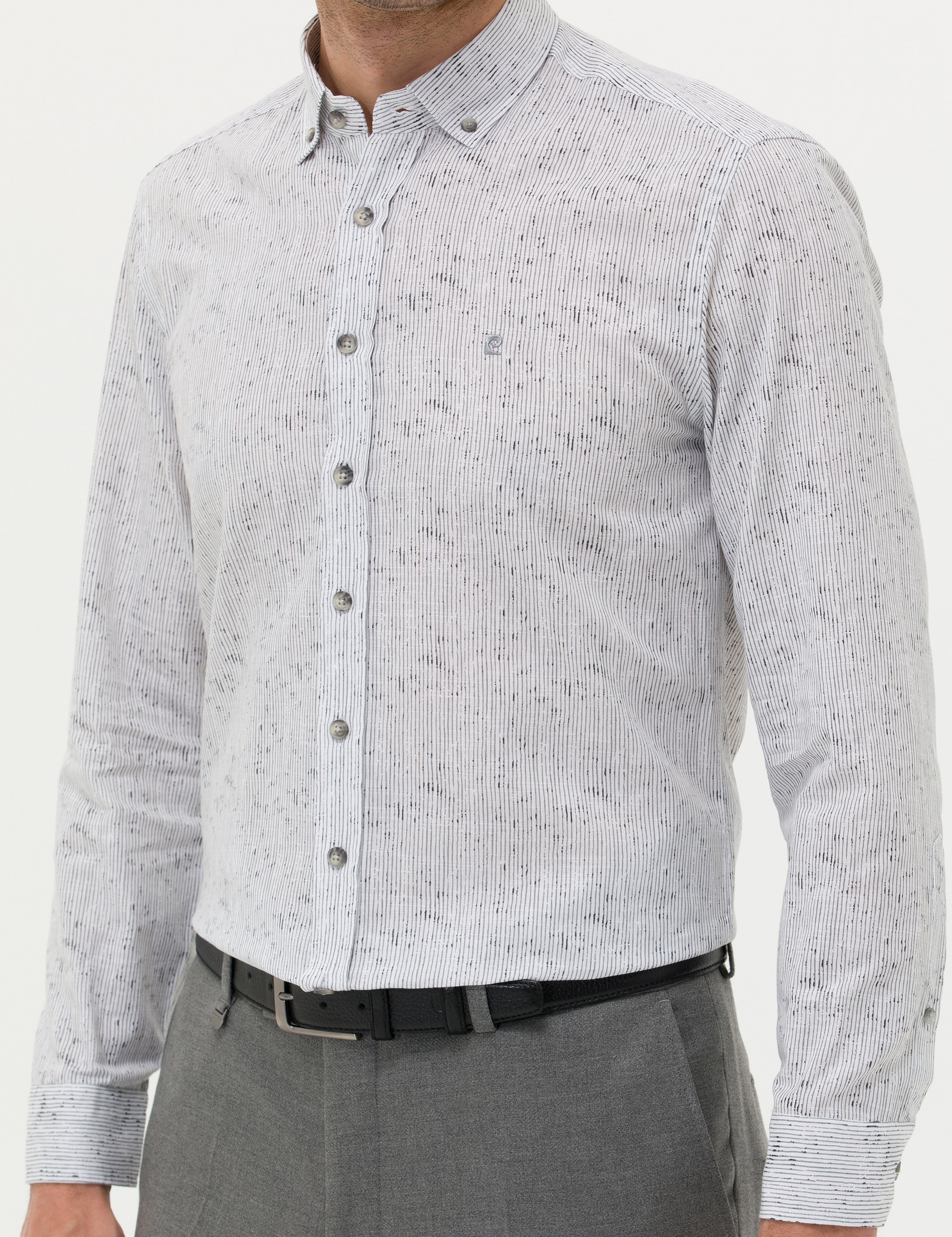 Gri Slim Fit Uzun Kollu Gömlek - Image 6