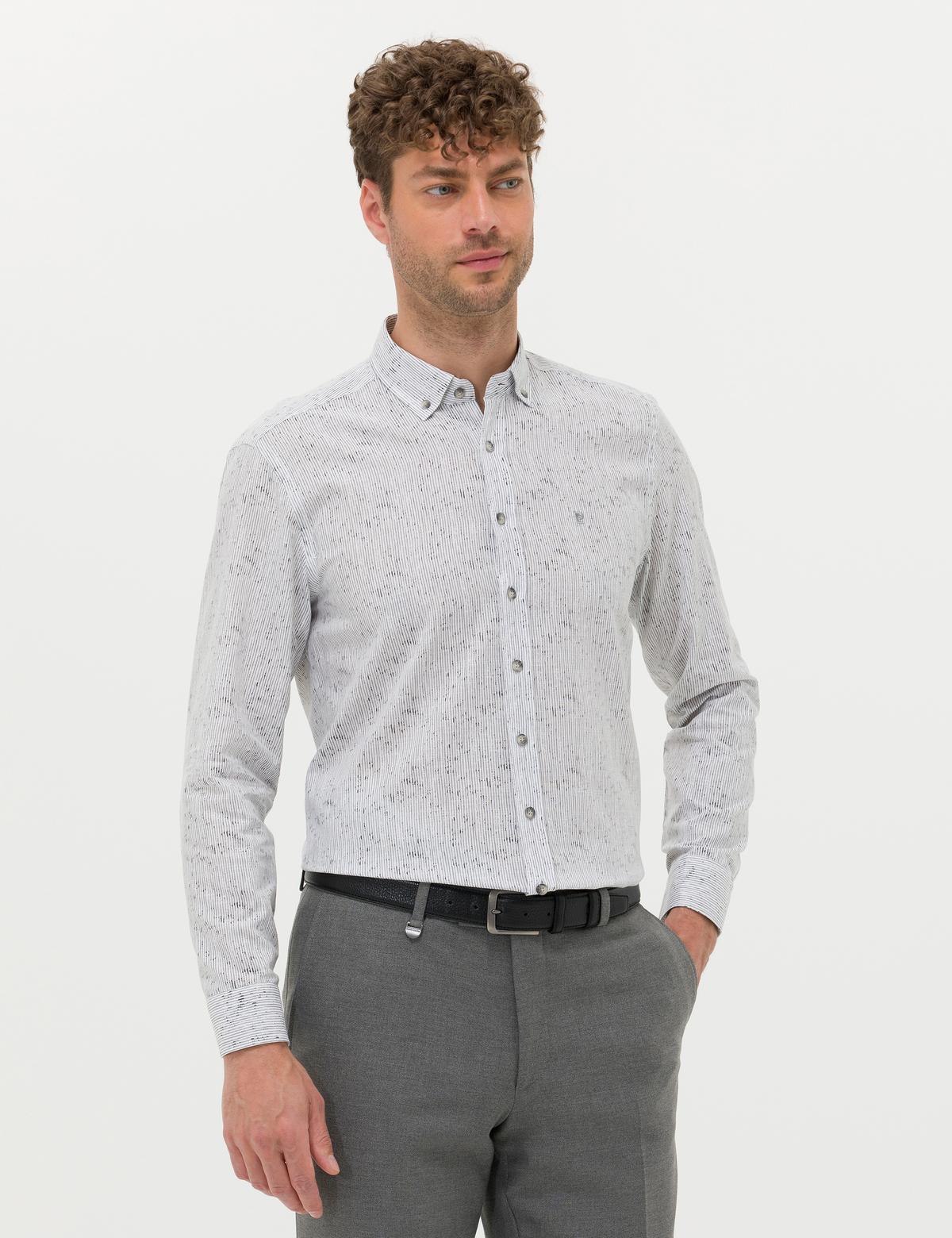 Gri Slim Fit Uzun Kollu Gömlek