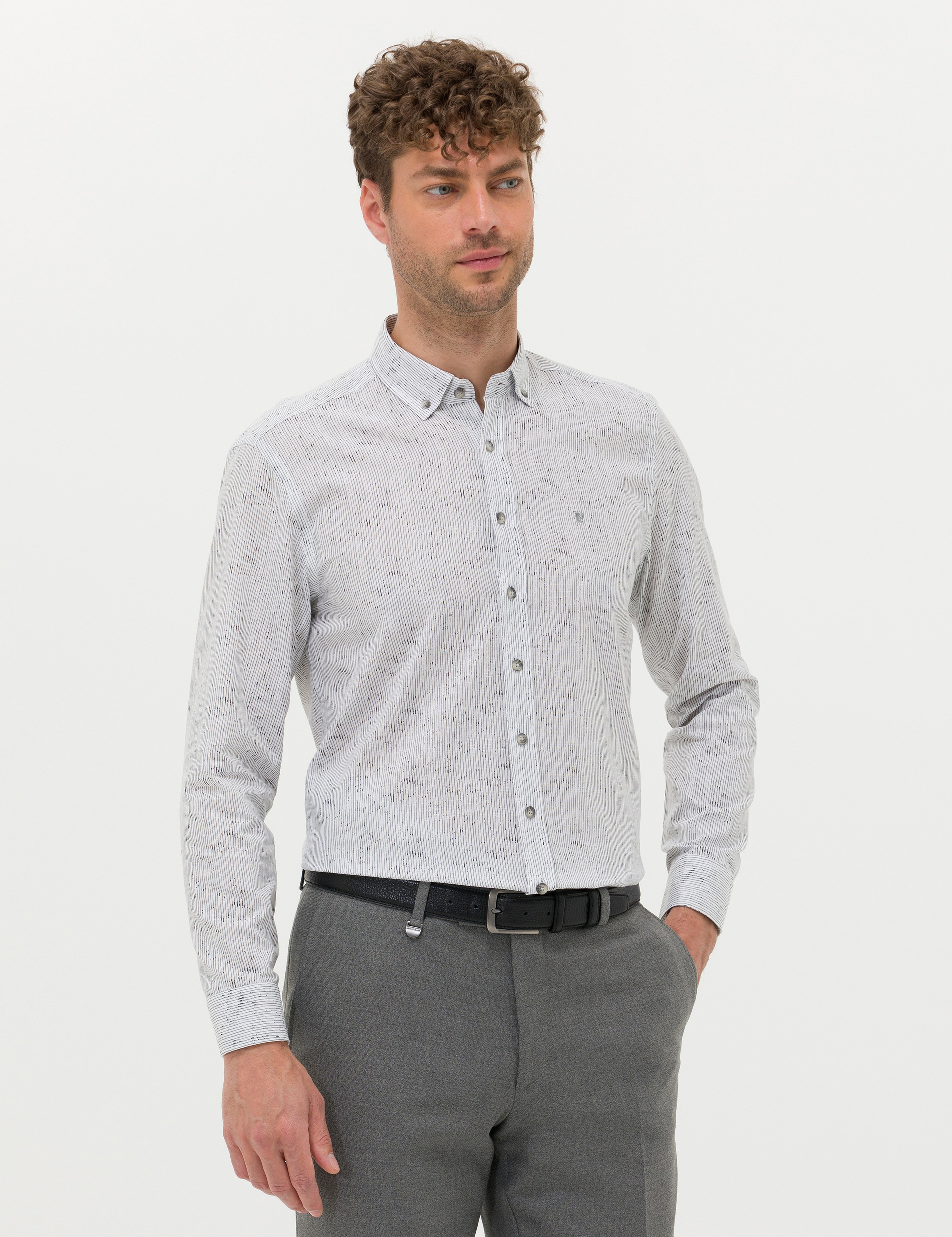 Gri Slim Fit Uzun Kollu Gömlek - Image 1