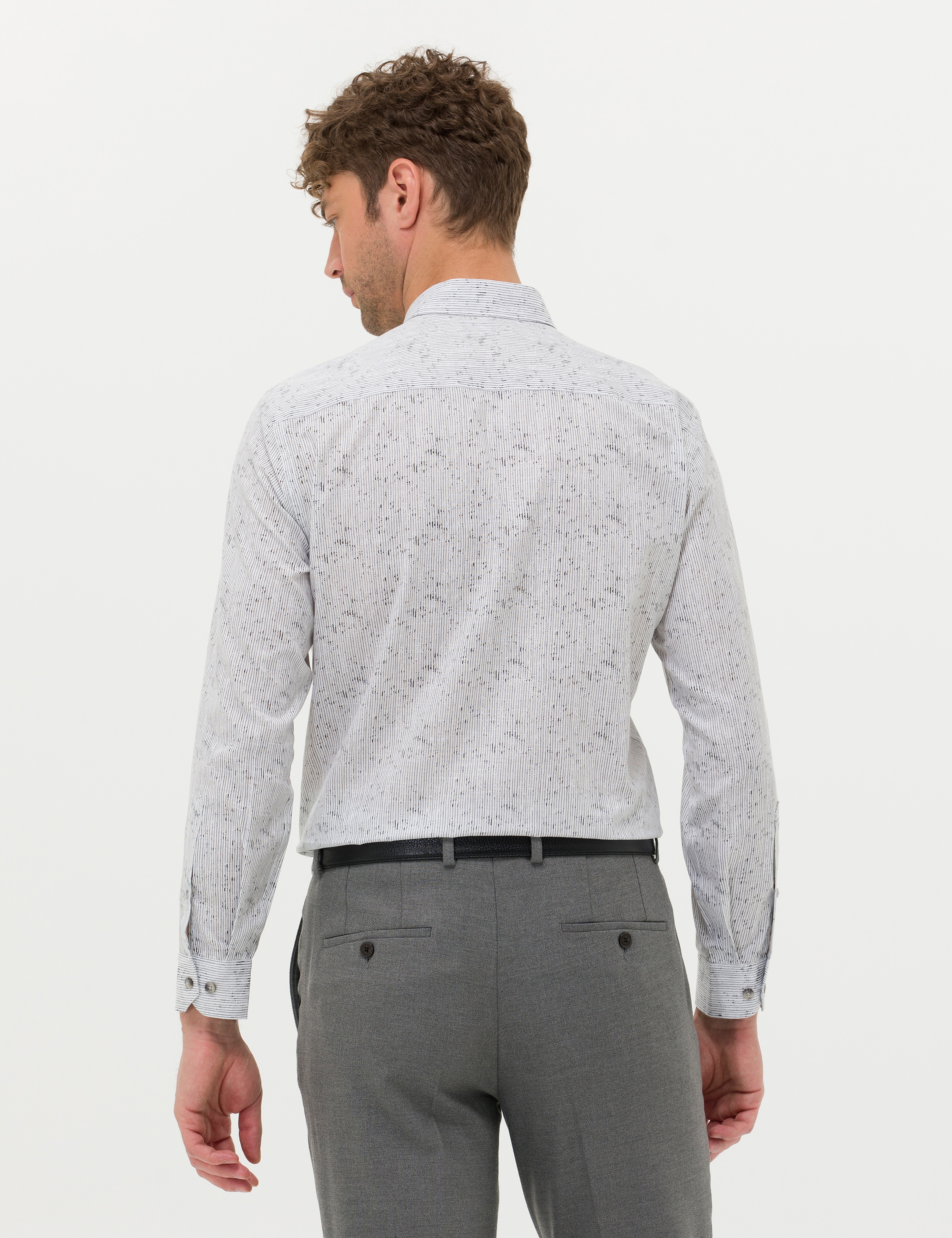 Gri Slim Fit Uzun Kollu Gömlek