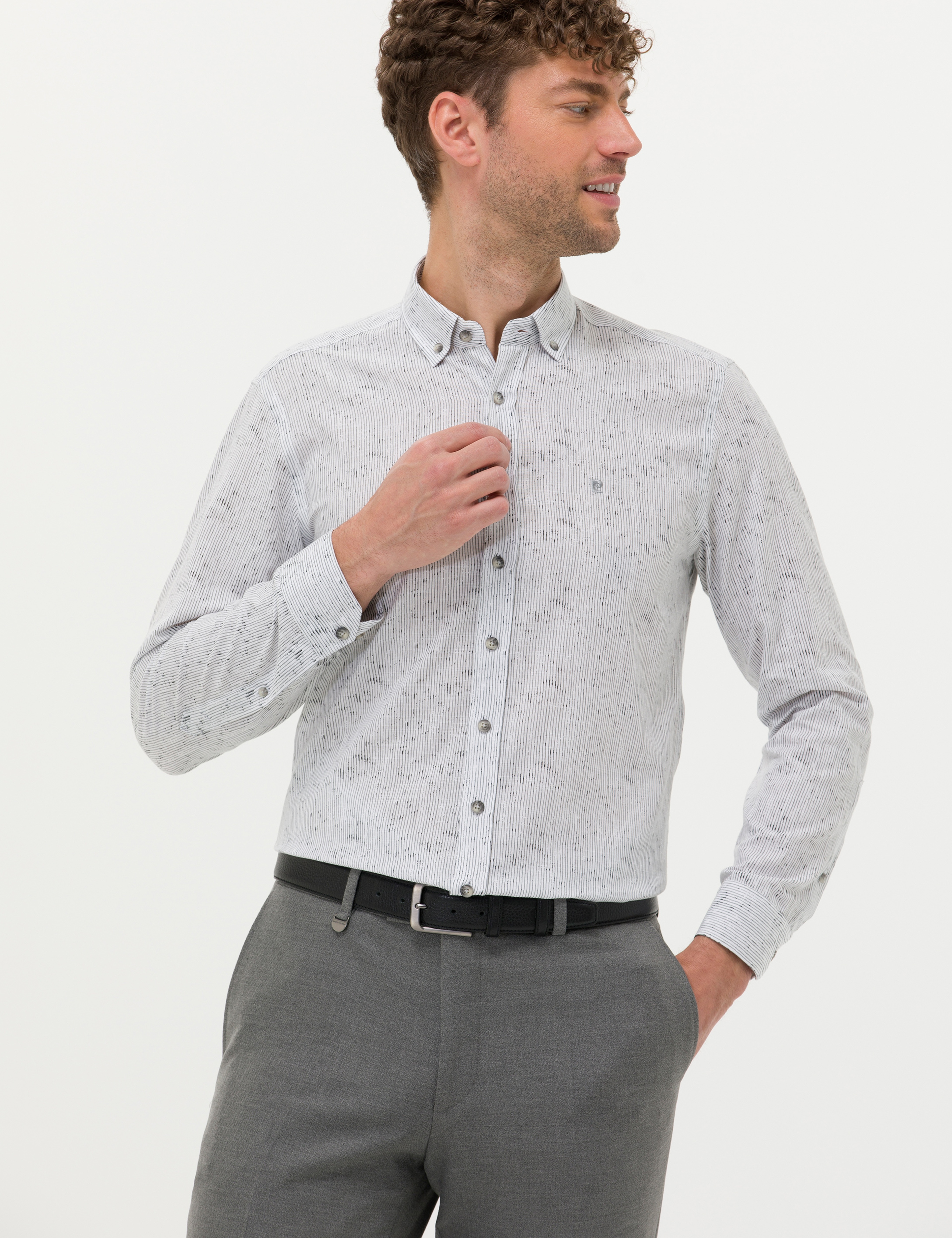 Gri Slim Fit Uzun Kollu Gömlek - Image 2