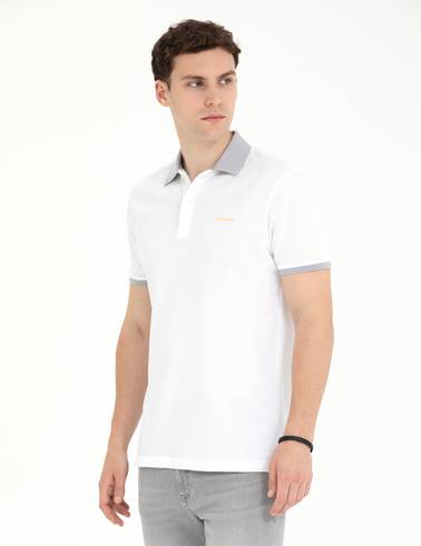 Beyaz Slim Fit Polo Yaka Tişört
