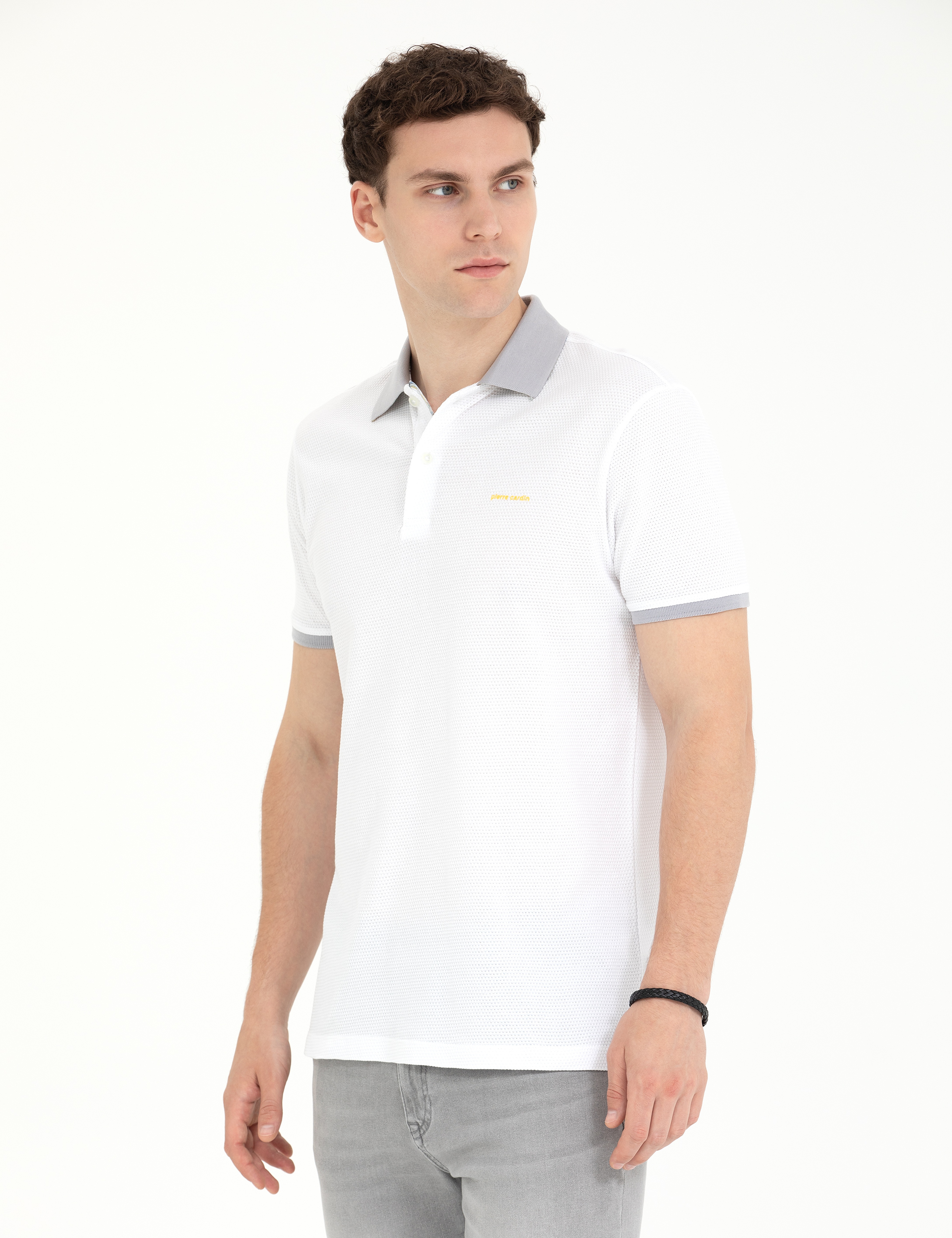 Beyaz Slim Fit Polo Yaka Tişört