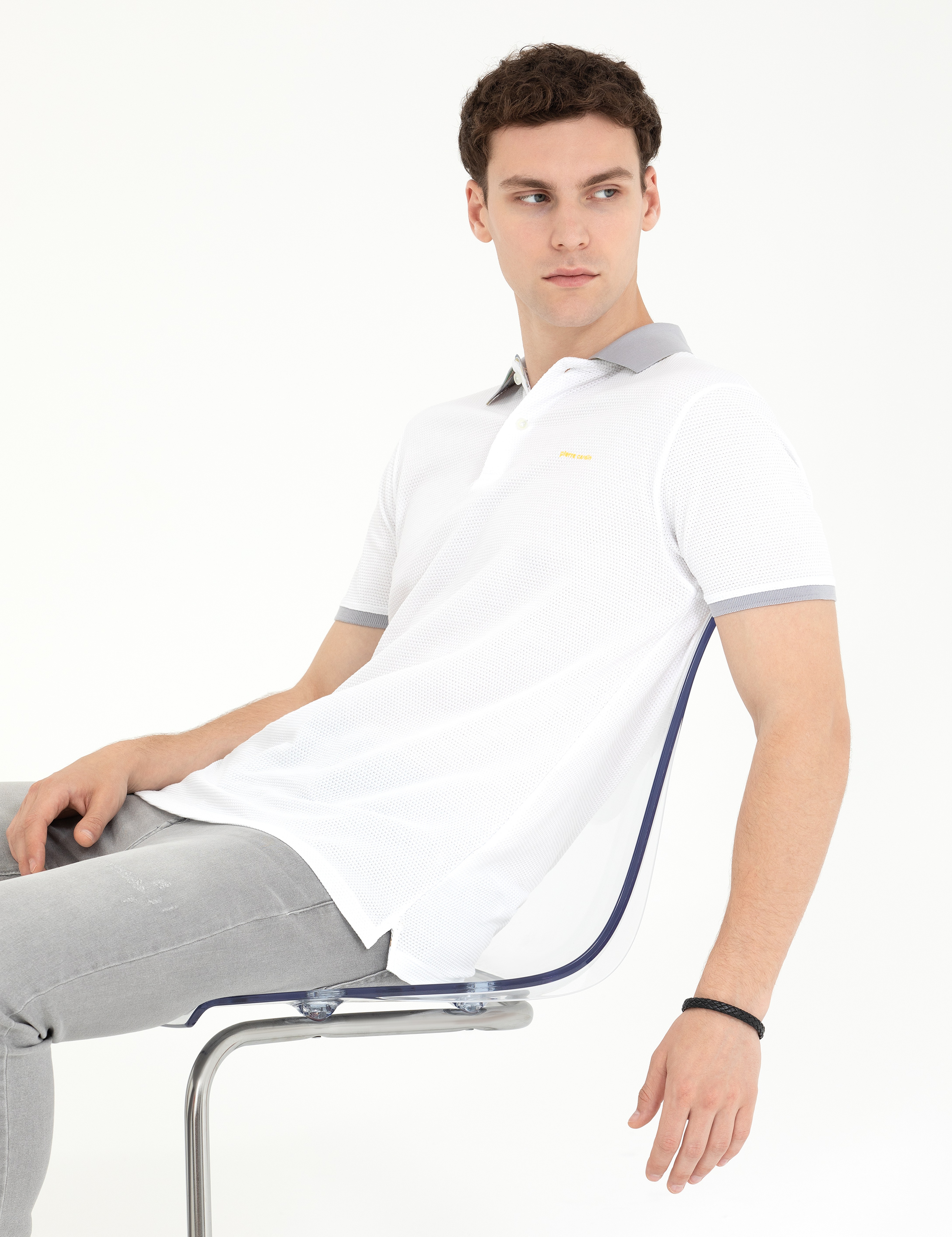 Beyaz Slim Fit Polo Yaka Tişört - Image 1