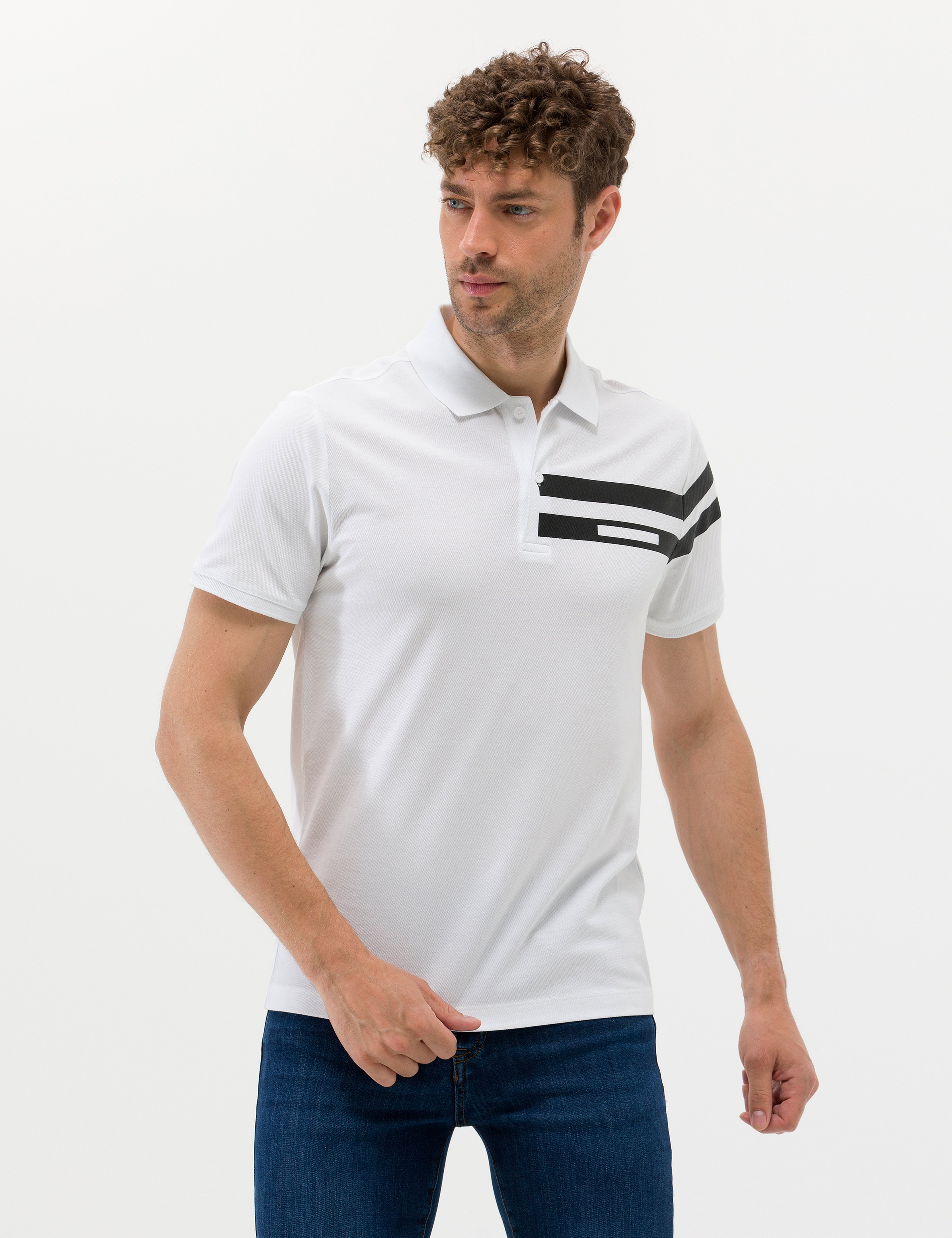 Beyaz Slim Fit Polo Yaka Tişört